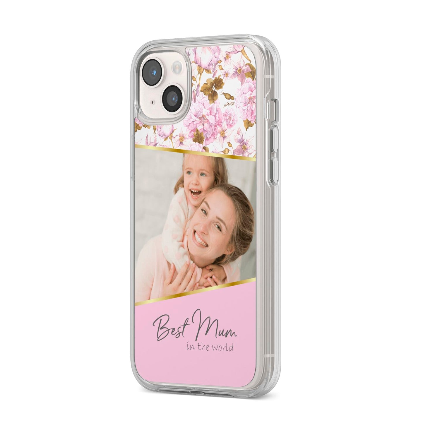 Personalised Love You Mum iPhone 14 Plus Clear Tough Case Starlight Angled Image