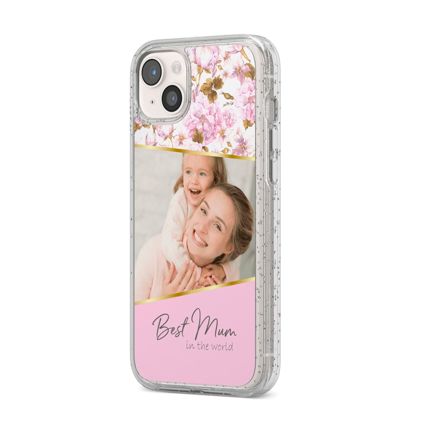 Personalised Love You Mum iPhone 14 Plus Glitter Tough Case Starlight Angled Image