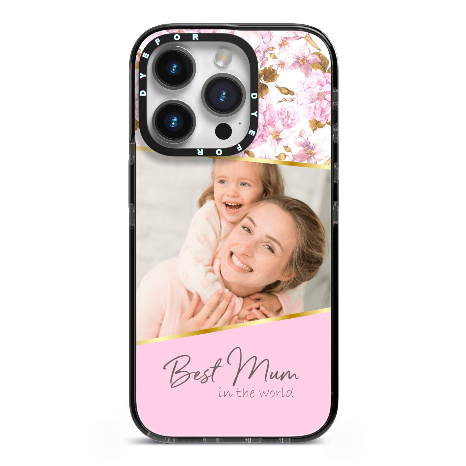 Personalised Love You Mum iPhone 14 Pro Black Impact Case on Silver phone