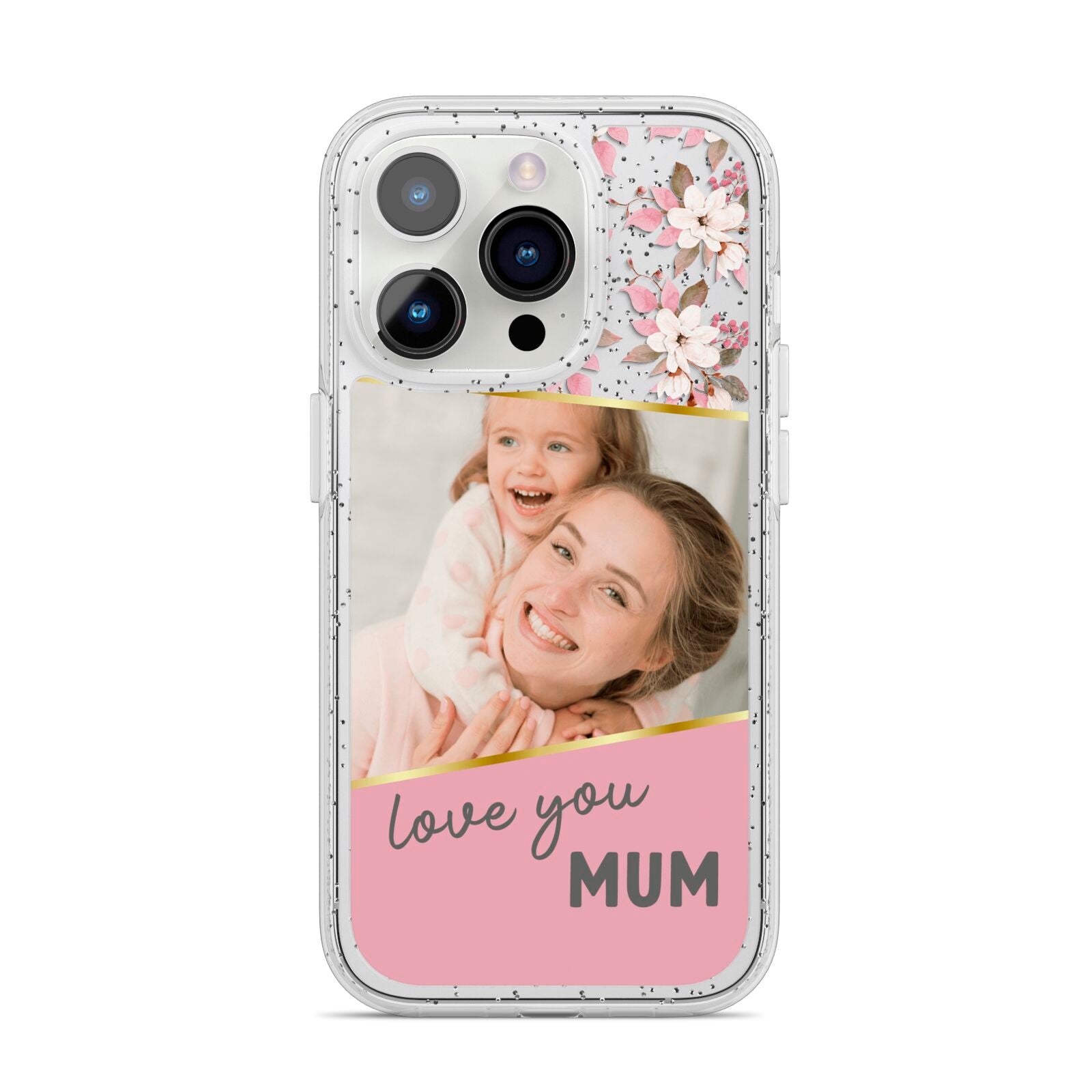 Personalised Love You Mum iPhone 14 Pro Glitter Tough Case Silver