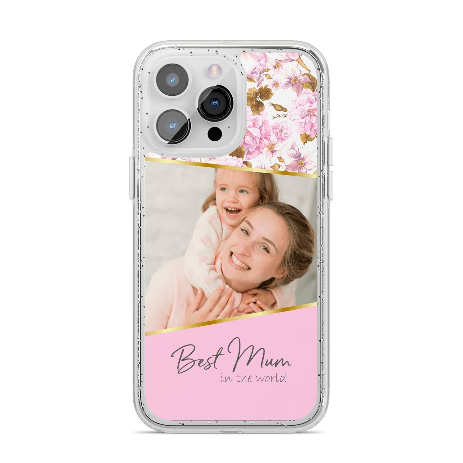 Personalised Love You Mum iPhone 14 Pro Max Glitter Tough Case Silver