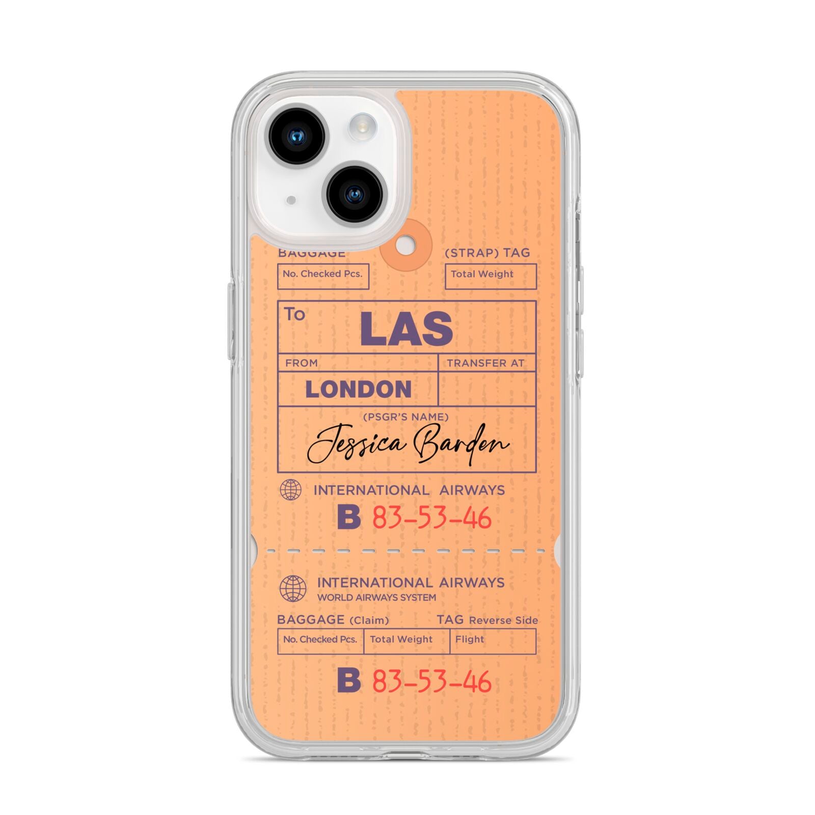 Personalised Luggage Tag iPhone 14 Clear Tough Case Starlight