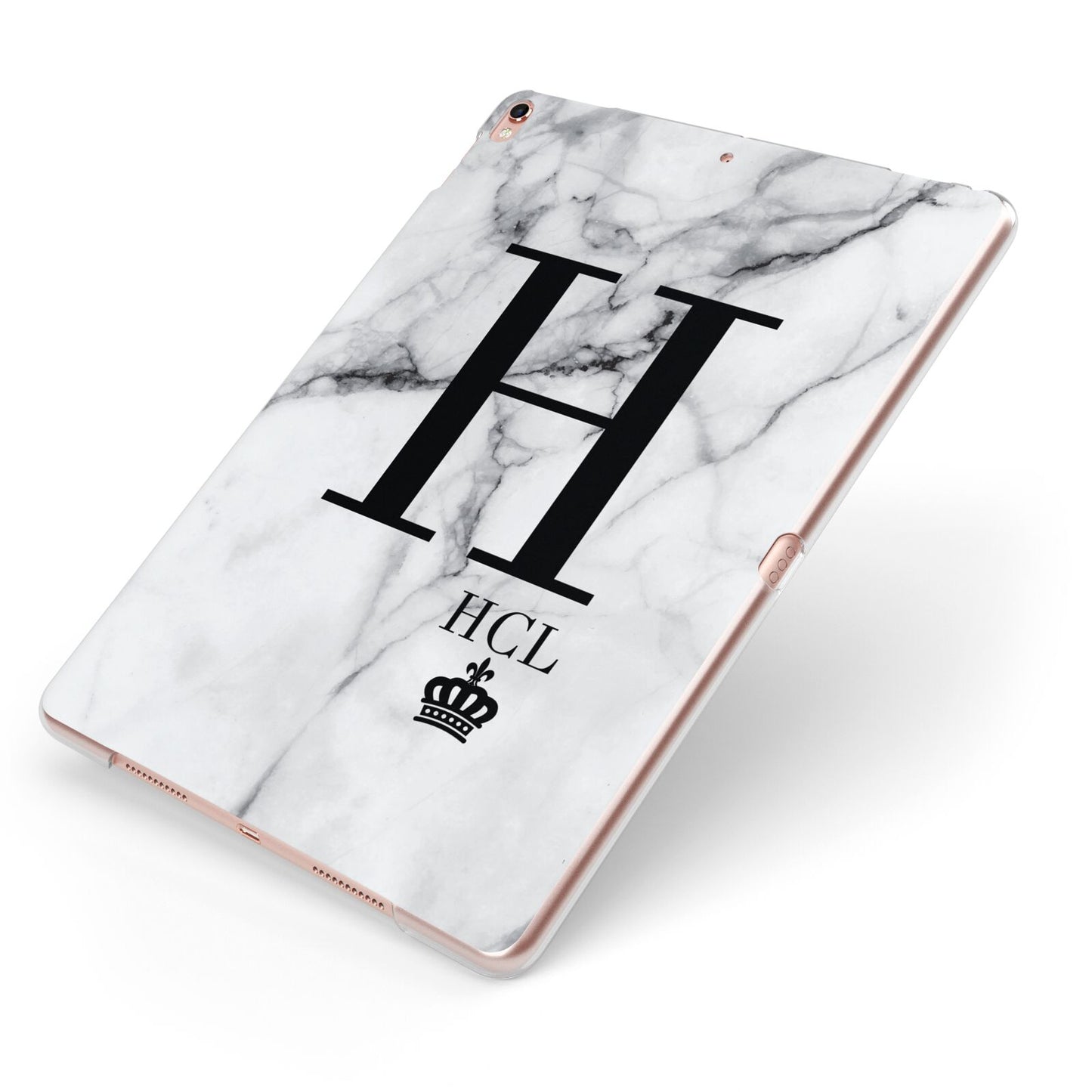 Personalised Marble Big Small Initials Apple iPad Case on Rose Gold iPad Side View