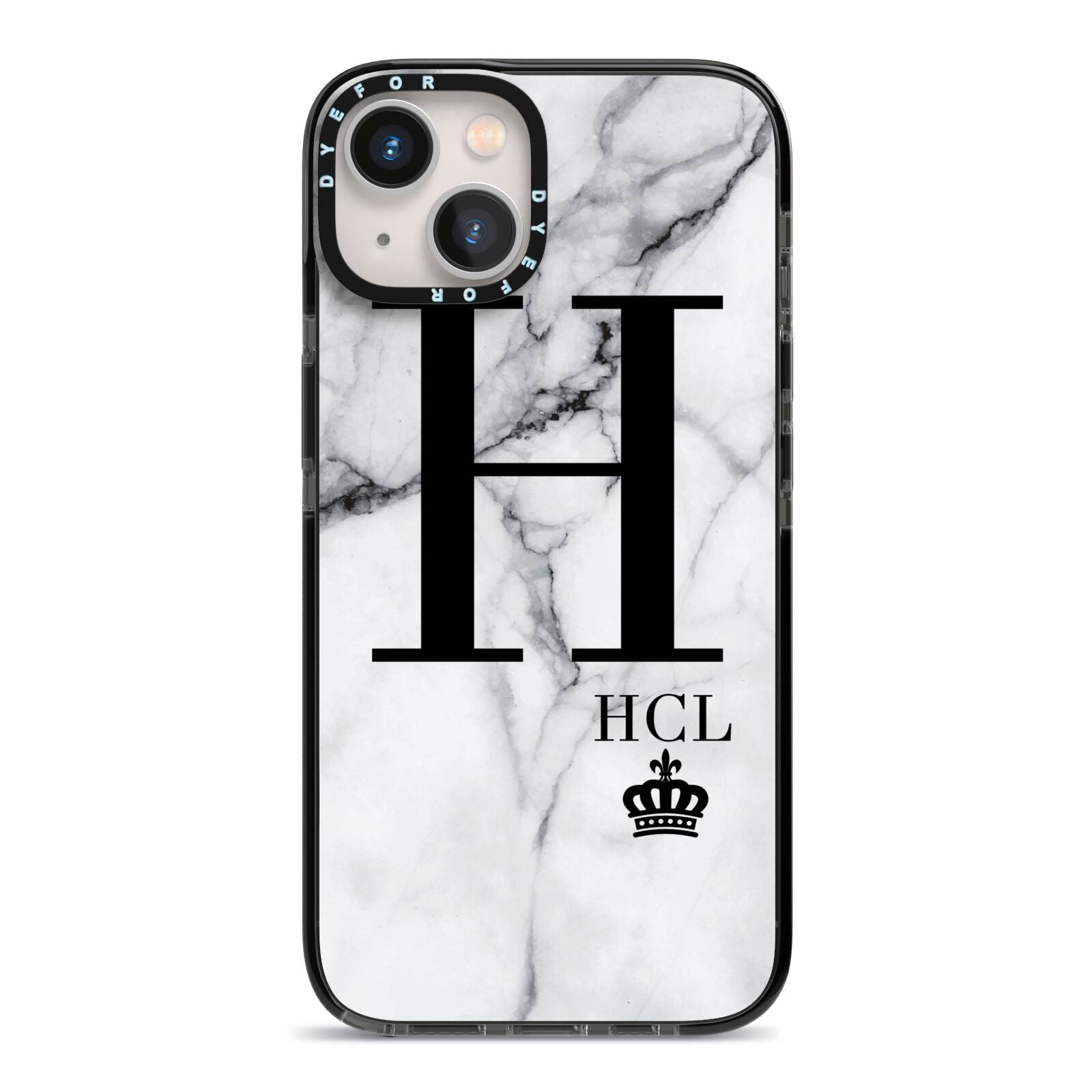 Personalised Marble Big Small Initials iPhone 13 Black Impact Case on Silver phone