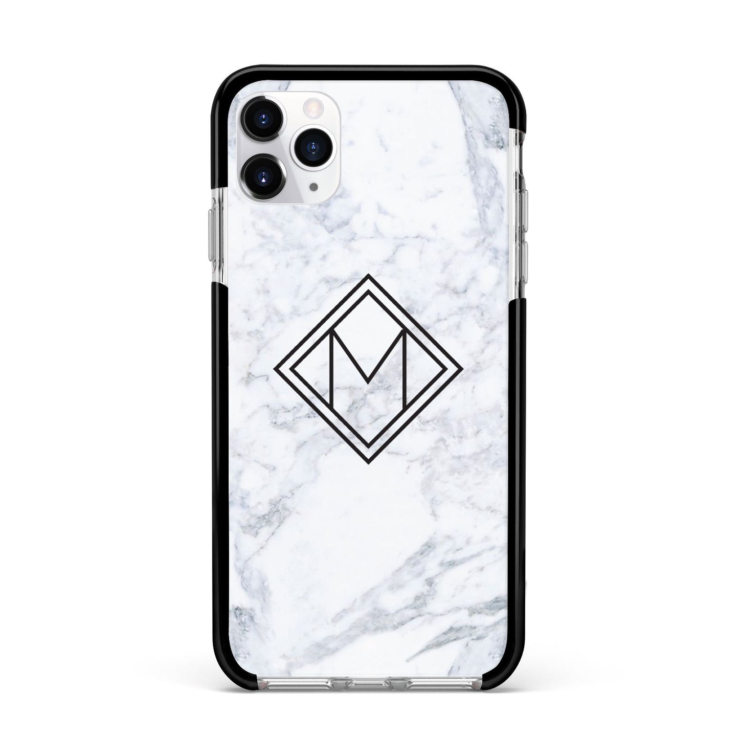 Personalised Marble Customised Initials Apple iPhone 11 Pro Max in Silver with Black Impact Case