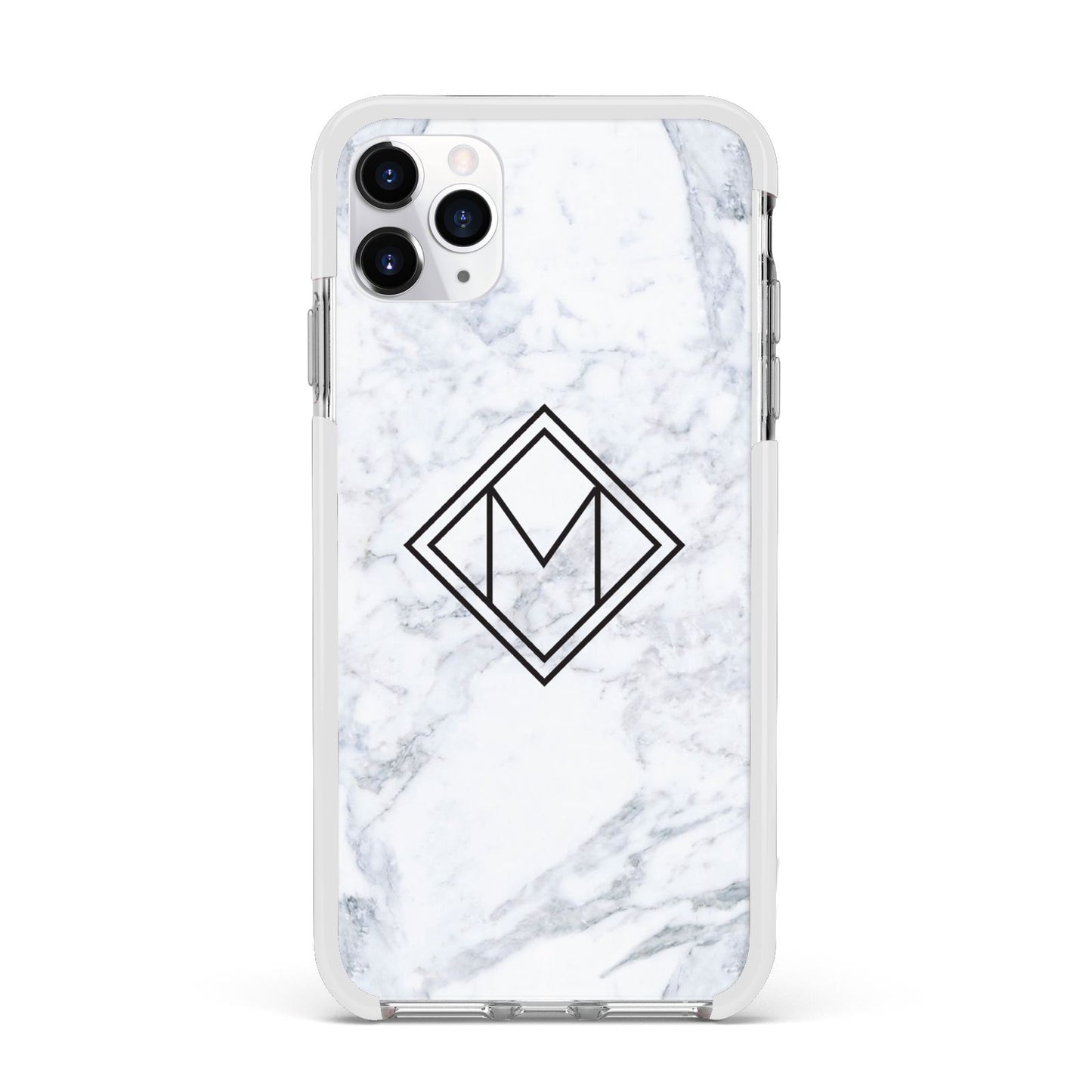 Personalised Marble Customised Initials Apple iPhone 11 Pro Max in Silver with White Impact Case