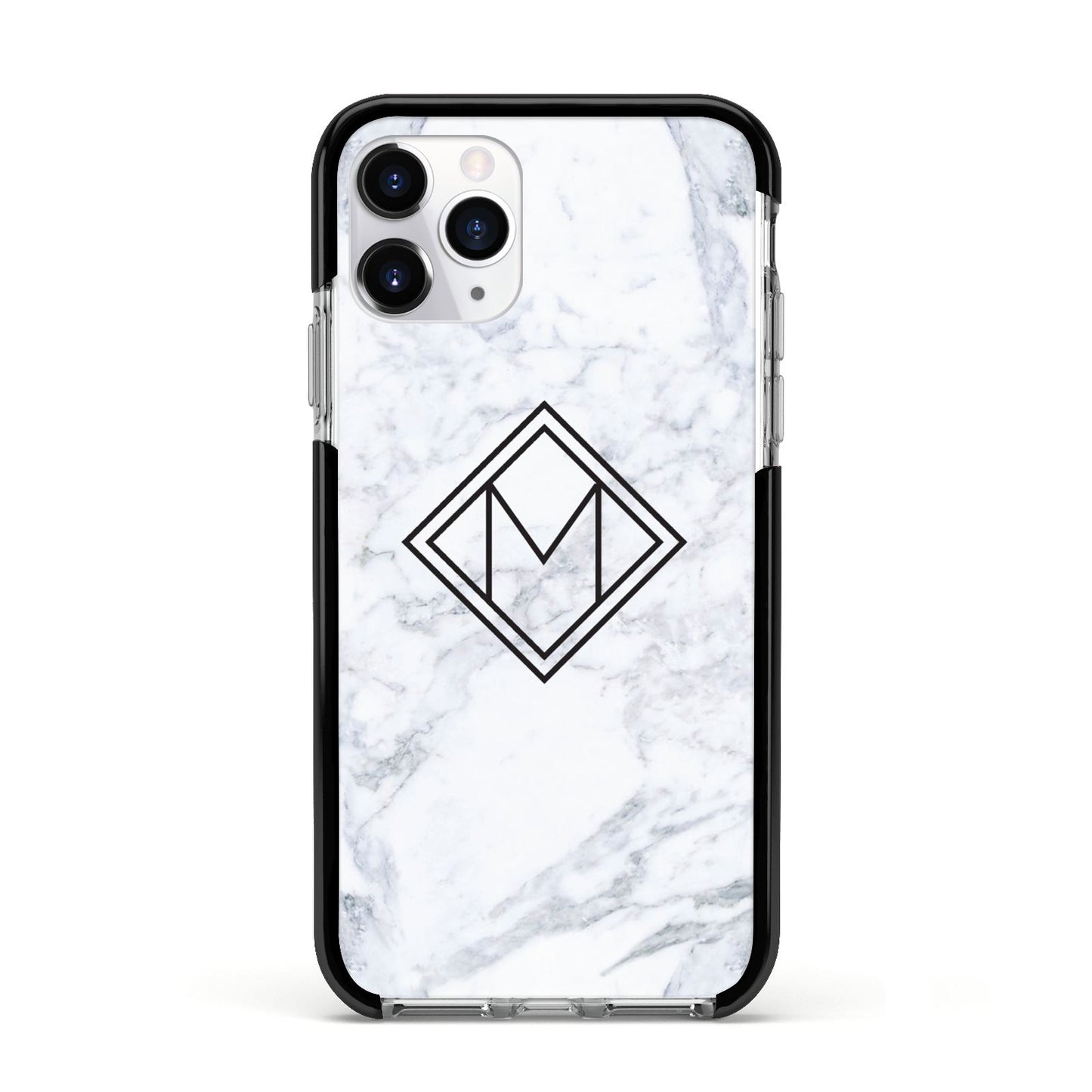 Personalised Marble Customised Initials Apple iPhone 11 Pro in Silver with Black Impact Case