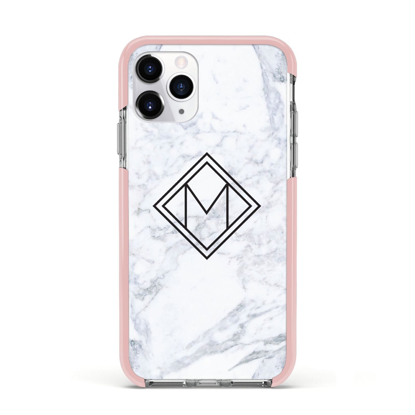 Personalised Marble Customised Initials Apple iPhone 11 Pro in Silver with Pink Impact Case