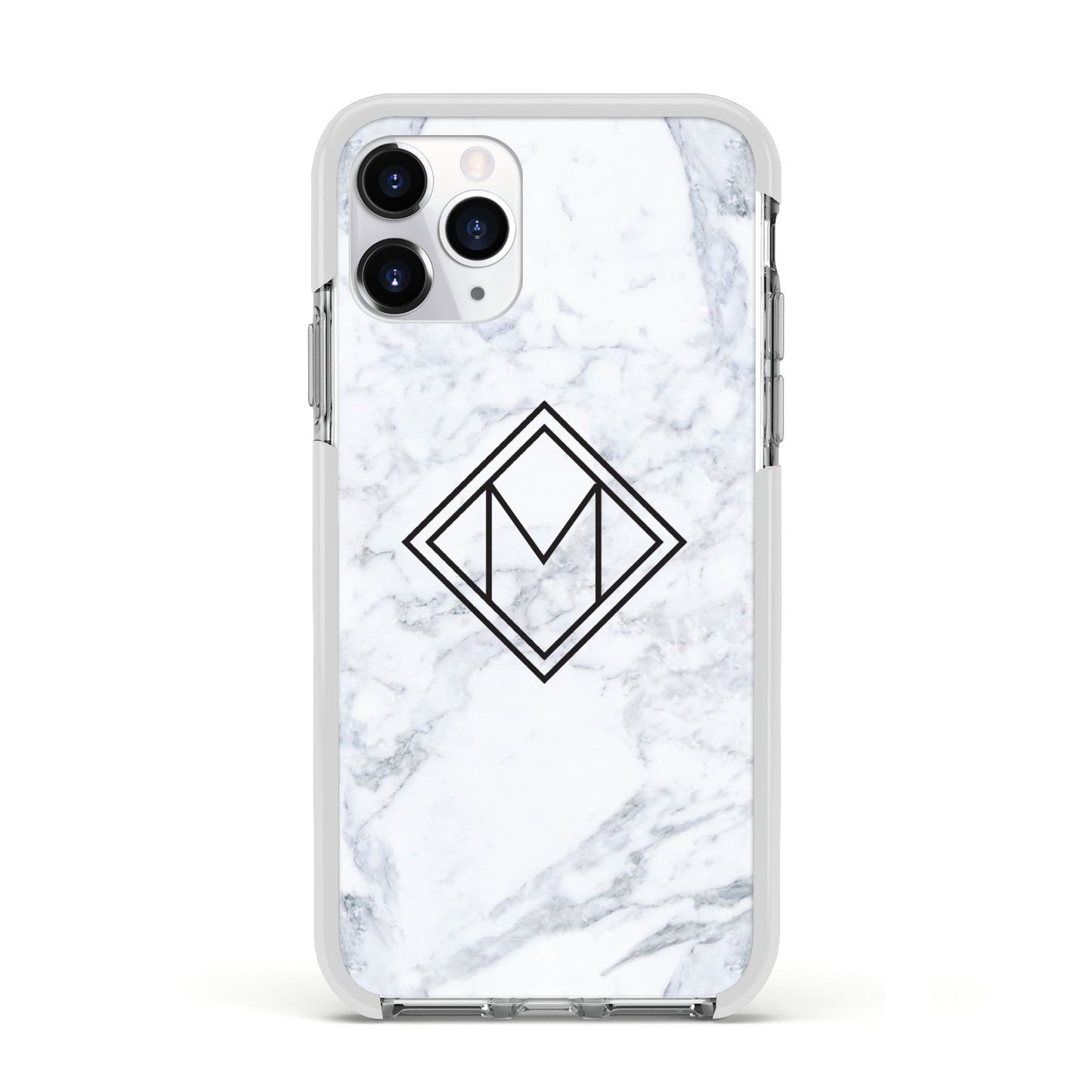 Personalised Marble Customised Initials Apple iPhone 11 Pro in Silver with White Impact Case