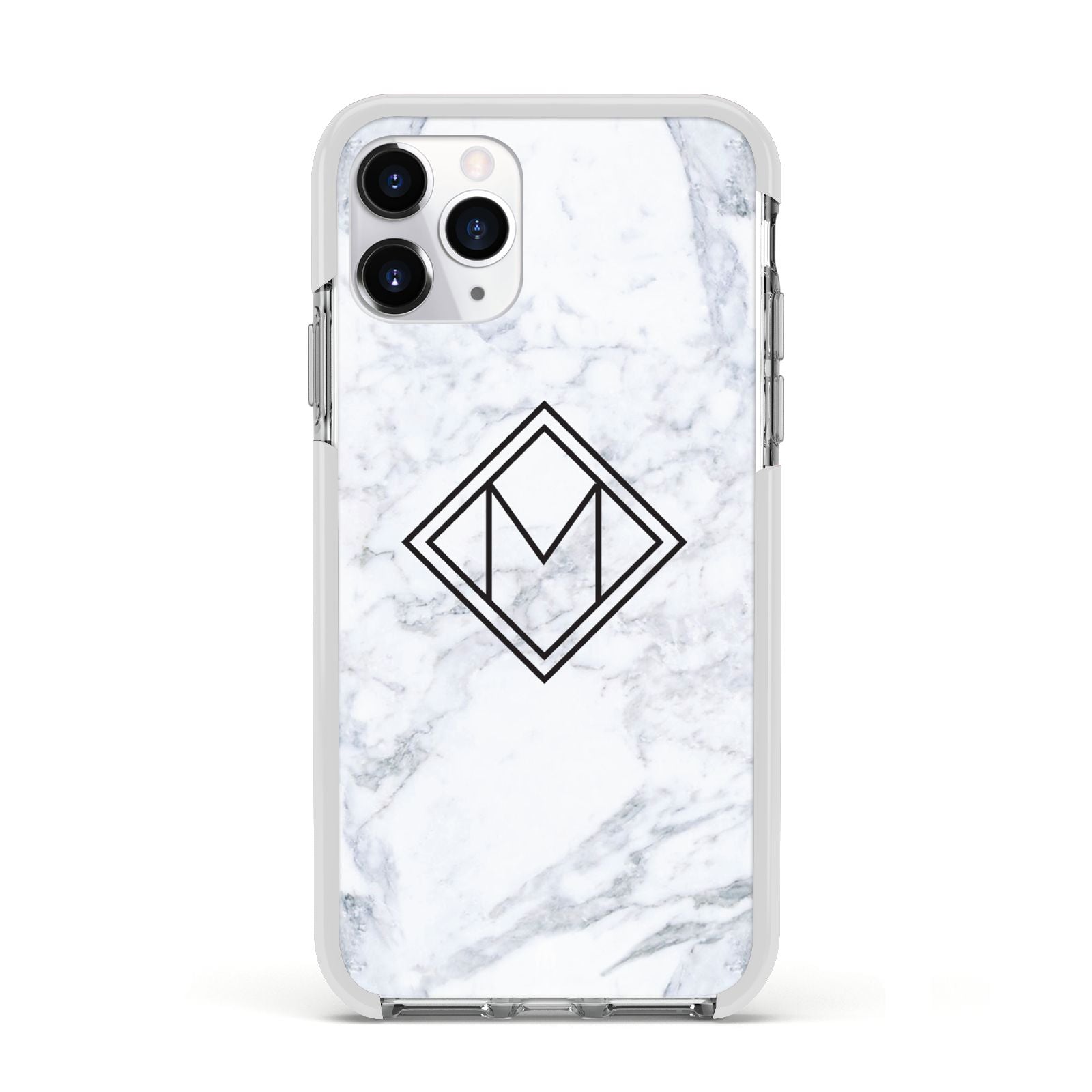 Personalised Marble Customised Initials Apple iPhone 11 Pro in Silver with White Impact Case