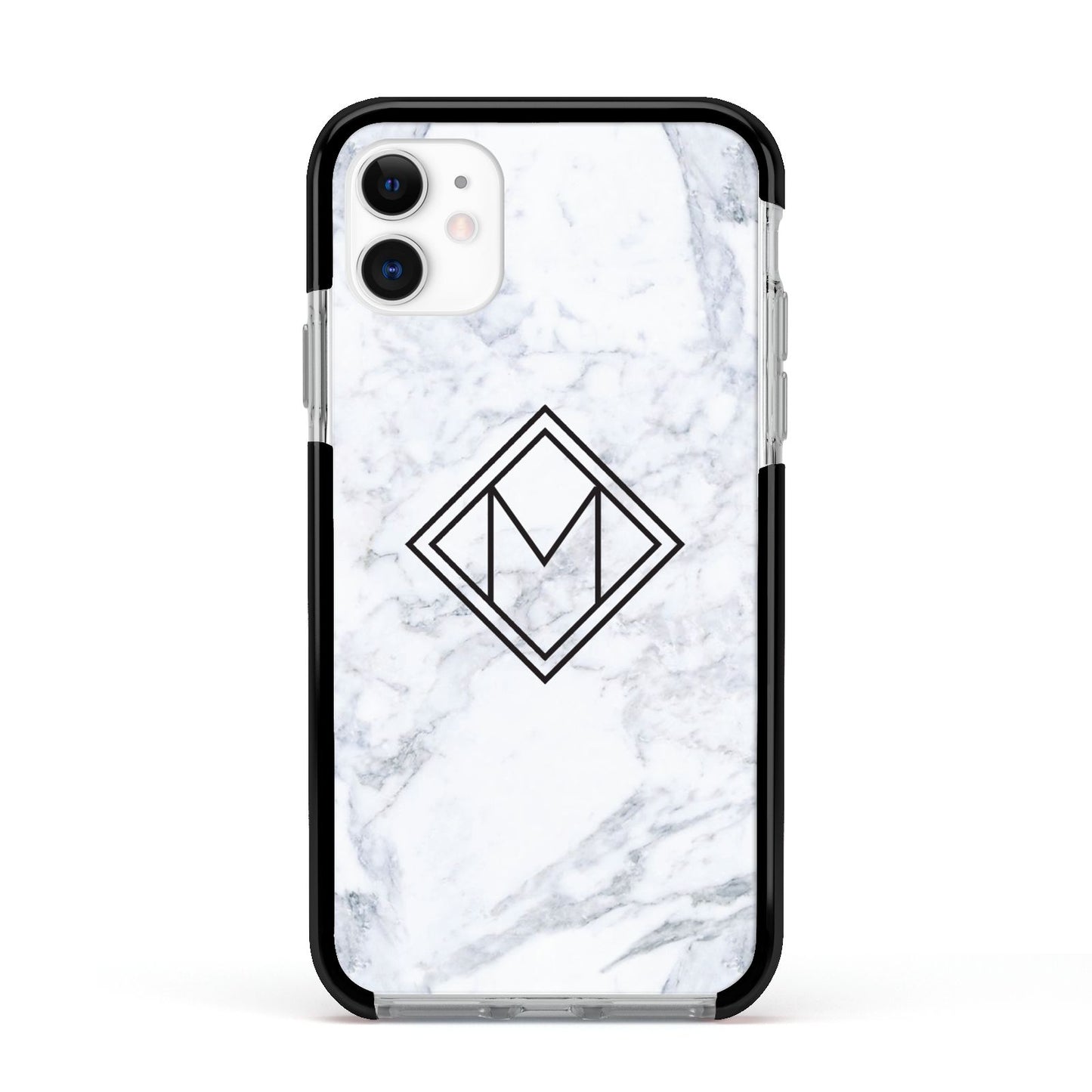 Personalised Marble Customised Initials Apple iPhone 11 in White with Black Impact Case