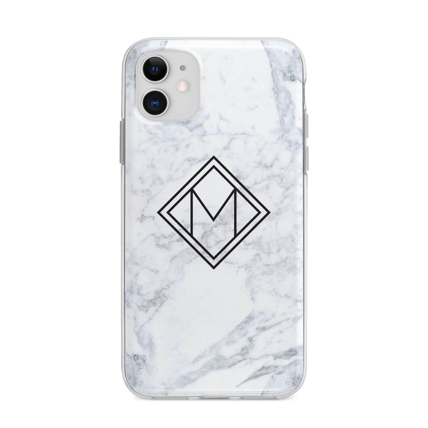 Personalised Marble Customised Initials Apple iPhone 11 in White with Bumper Case