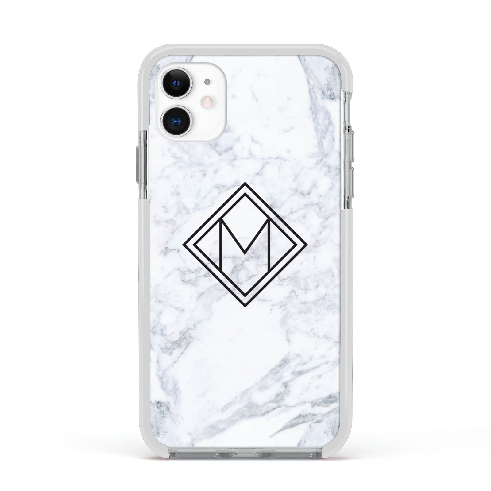 Personalised Marble Customised Initials Apple iPhone 11 in White with White Impact Case