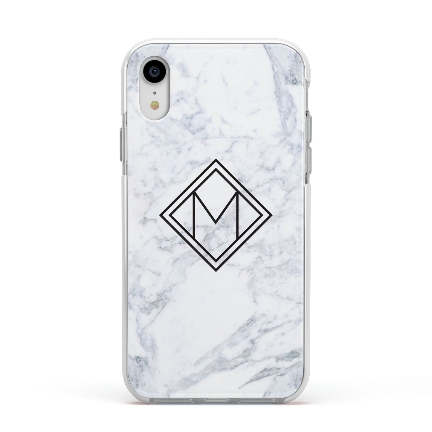 Personalised Marble Customised Initials Apple iPhone XR Impact Case White Edge on Silver Phone