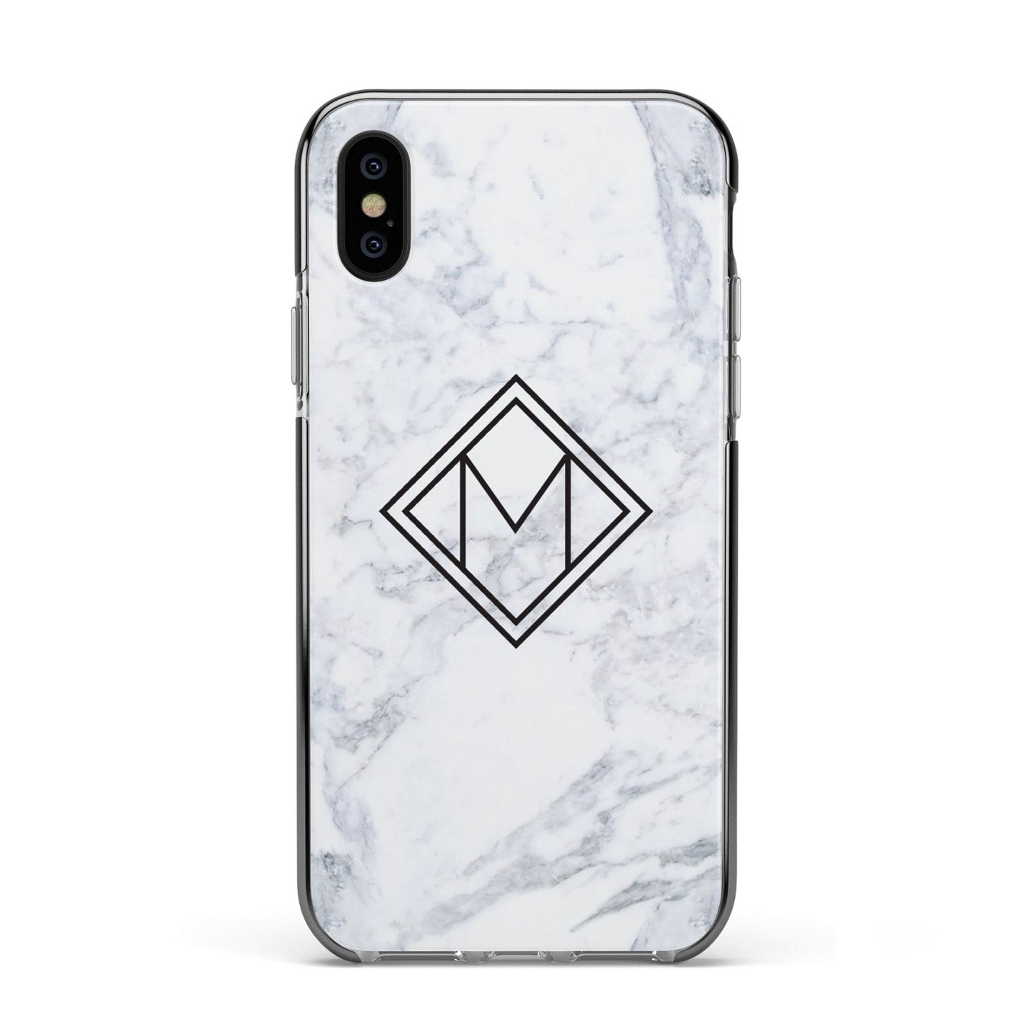 Personalised Marble Customised Initials Apple iPhone Xs Impact Case Black Edge on Black Phone