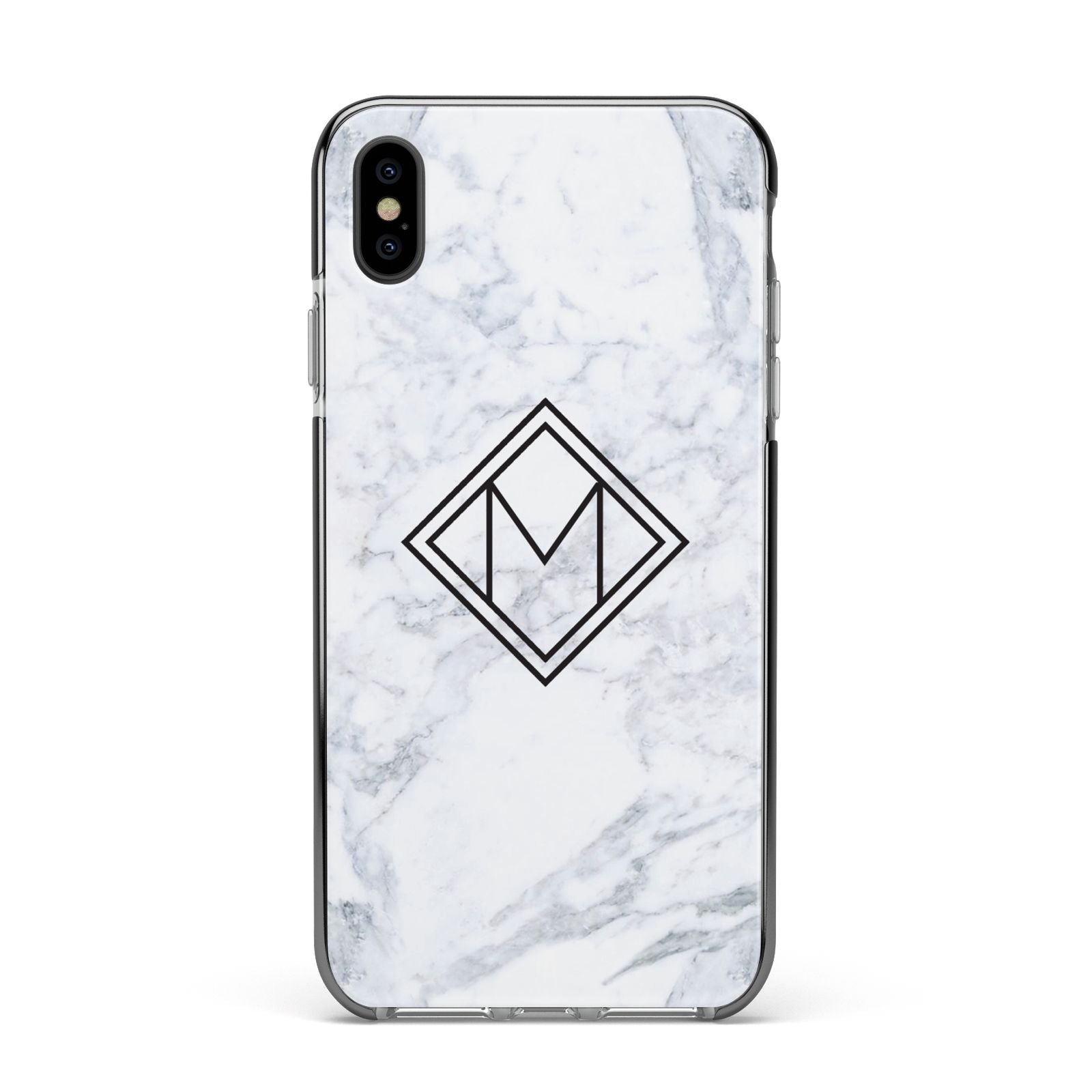 Personalised Marble Customised Initials Apple iPhone Xs Max Impact Case Black Edge on Black Phone