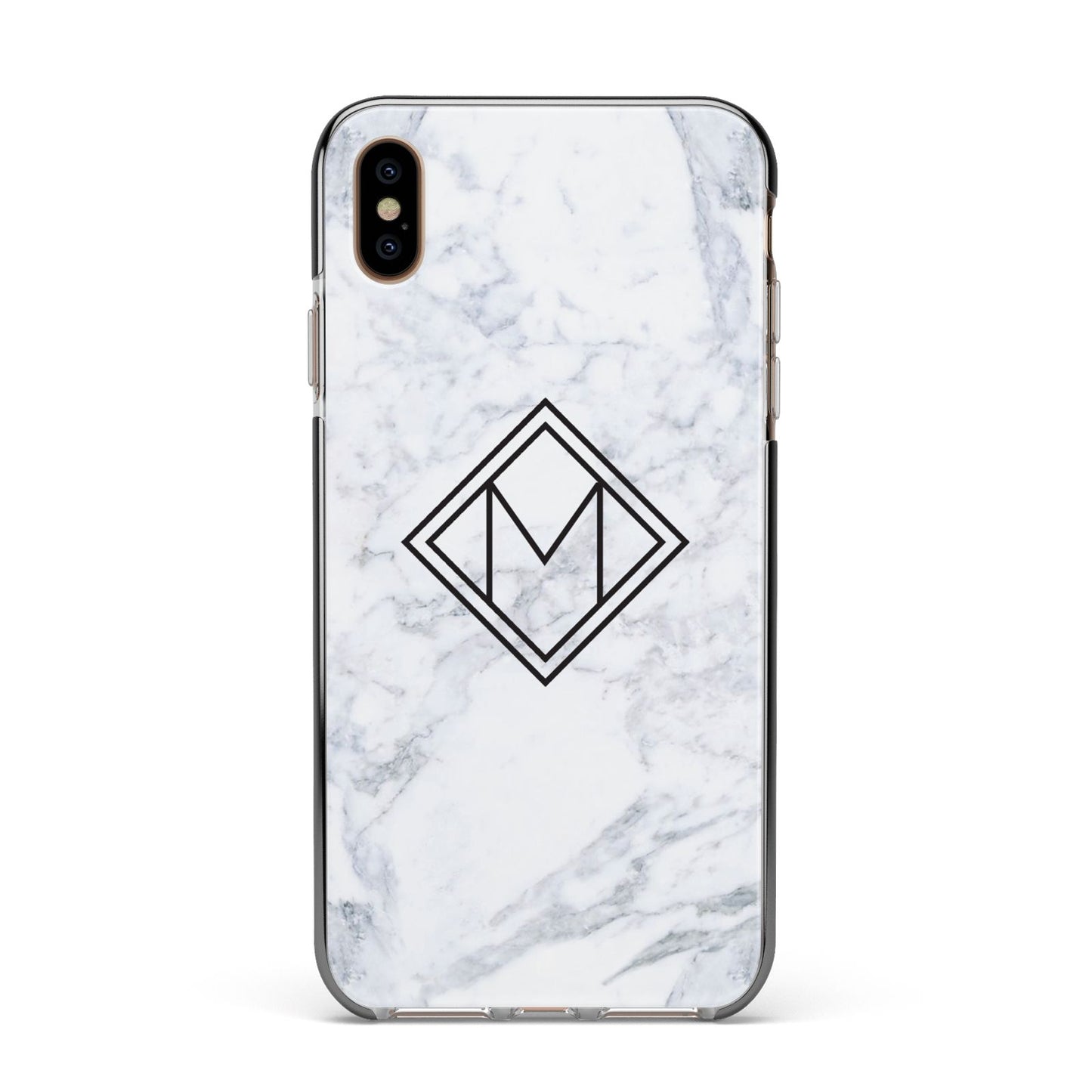 Personalised Marble Customised Initials Apple iPhone Xs Max Impact Case Black Edge on Gold Phone