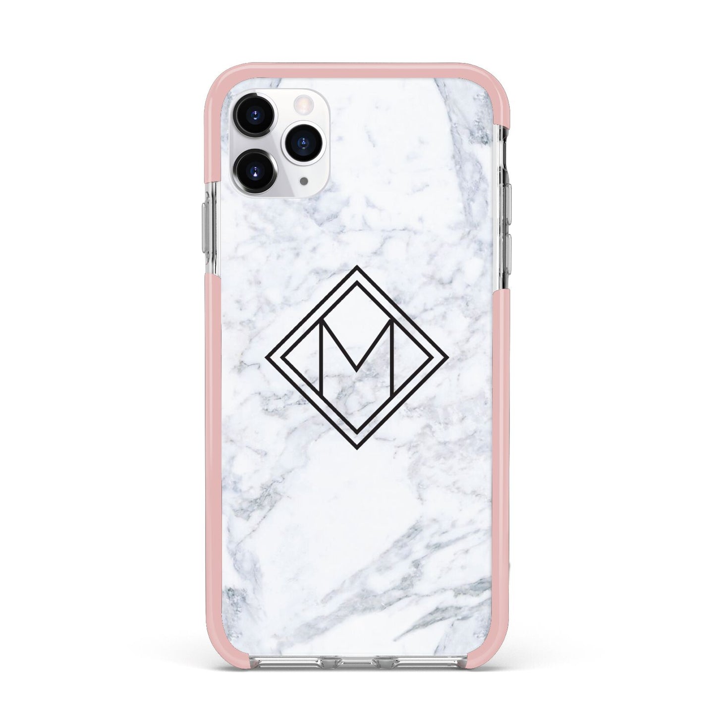 Personalised Marble Customised Initials iPhone 11 Pro Max Impact Pink Edge Case