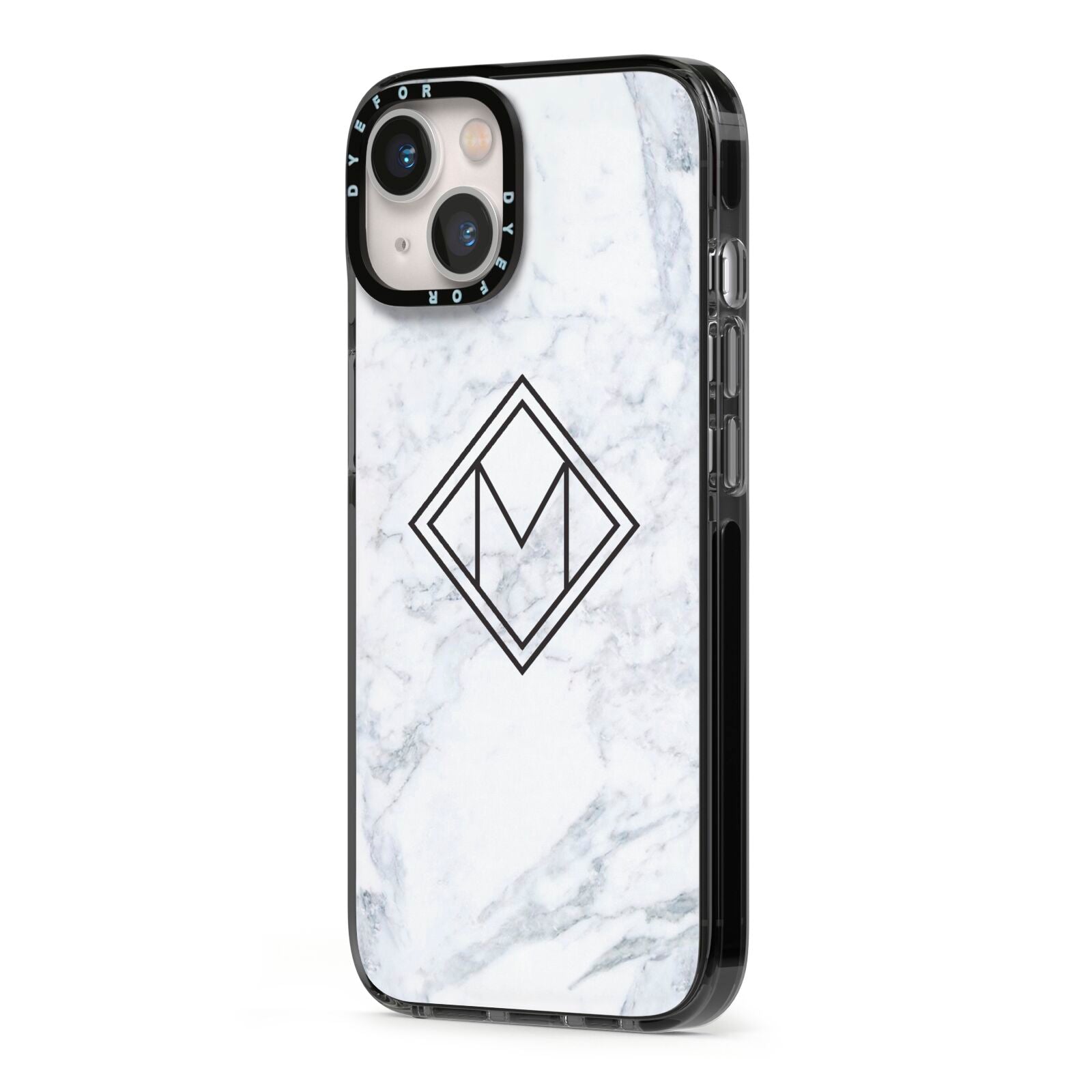 Personalised Marble Customised Initials iPhone 13 Black Impact Case Side Angle on Silver phone