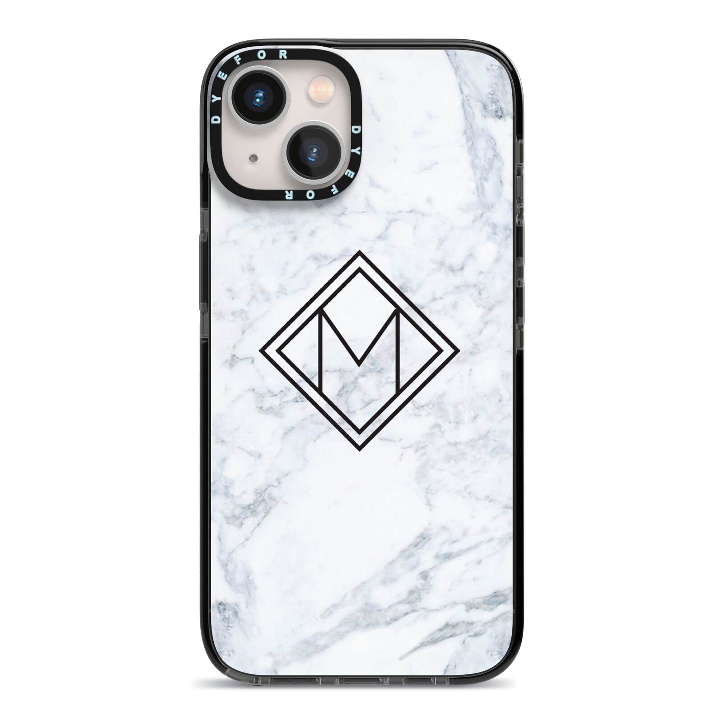 Personalised Marble Customised Initials iPhone 13 Black Impact Case on Silver phone