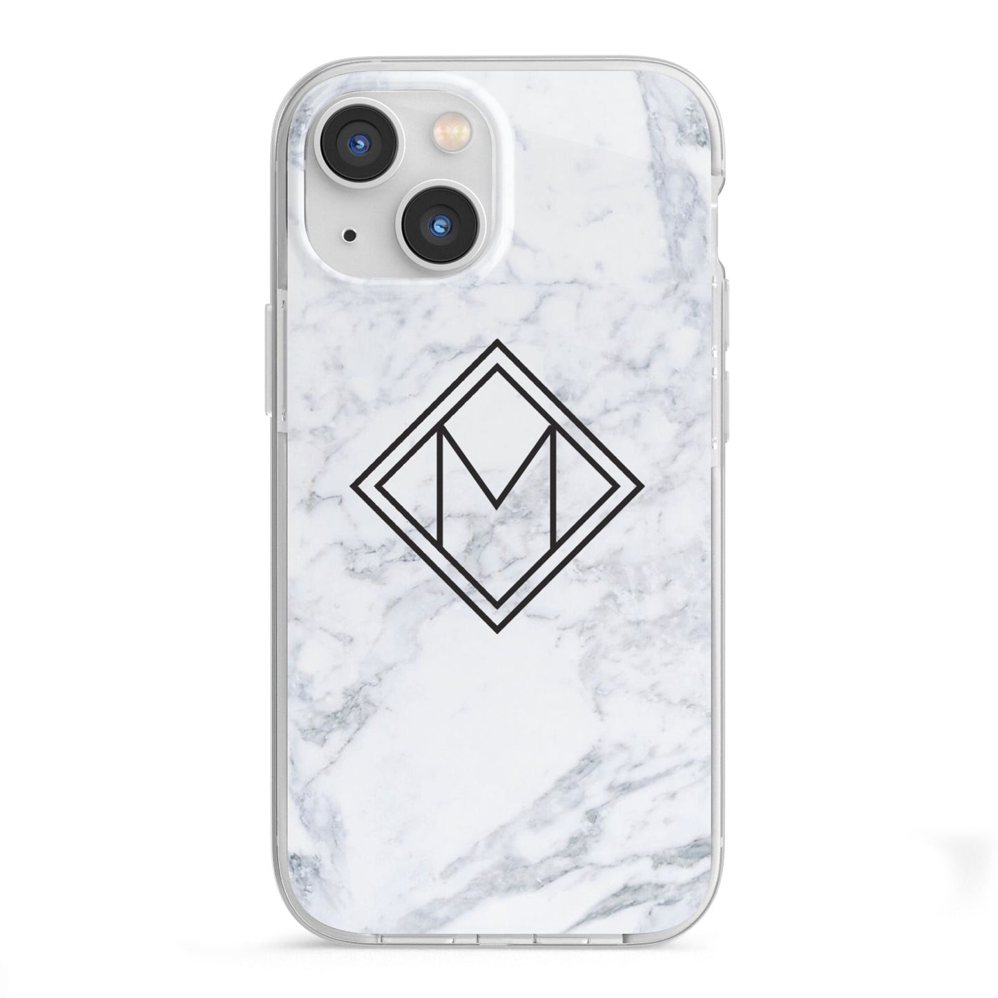 Personalised Marble Customised Initials iPhone 13 Mini TPU Impact Case with White Edges