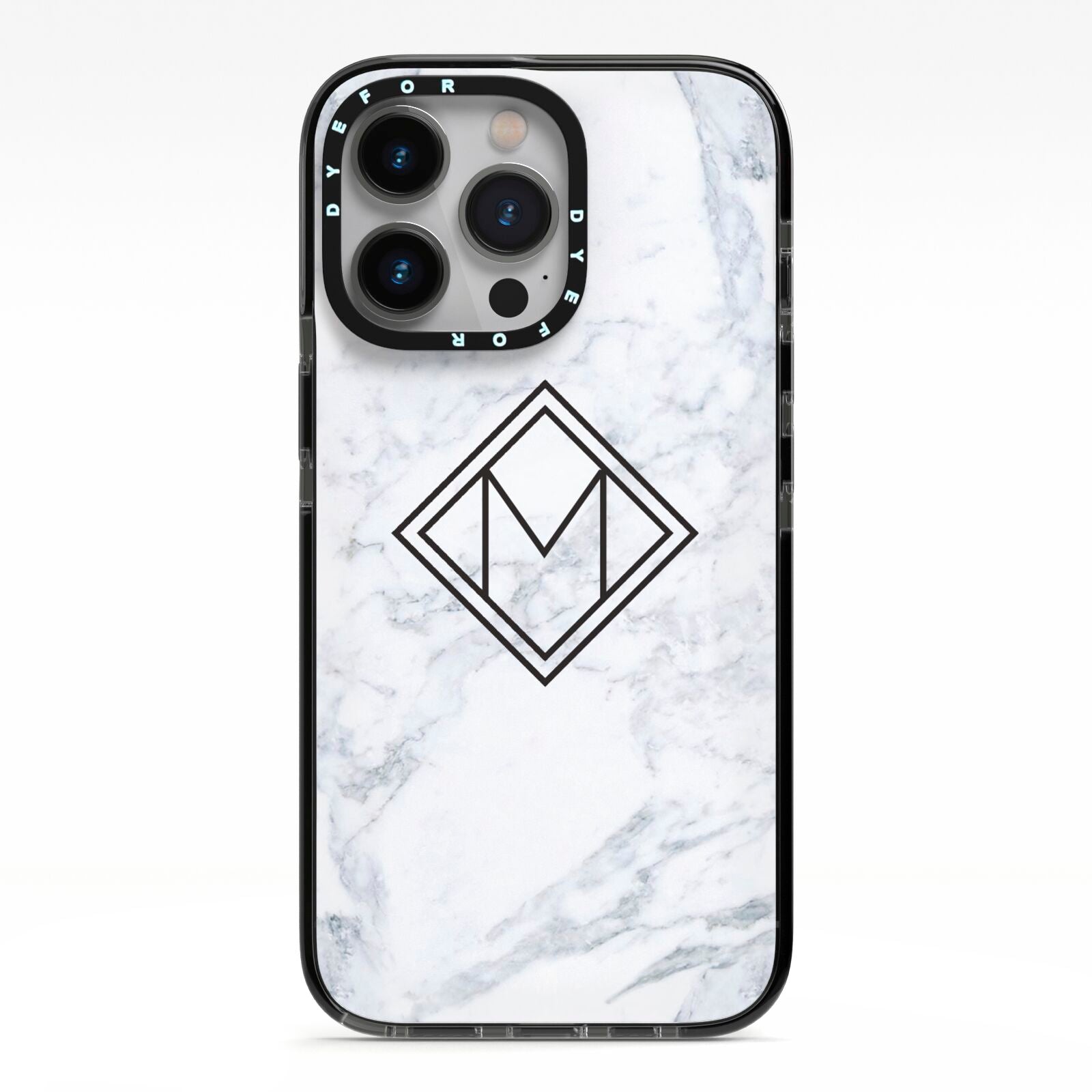 Personalised Marble Customised Initials iPhone 13 Pro Black Impact Case on Silver phone