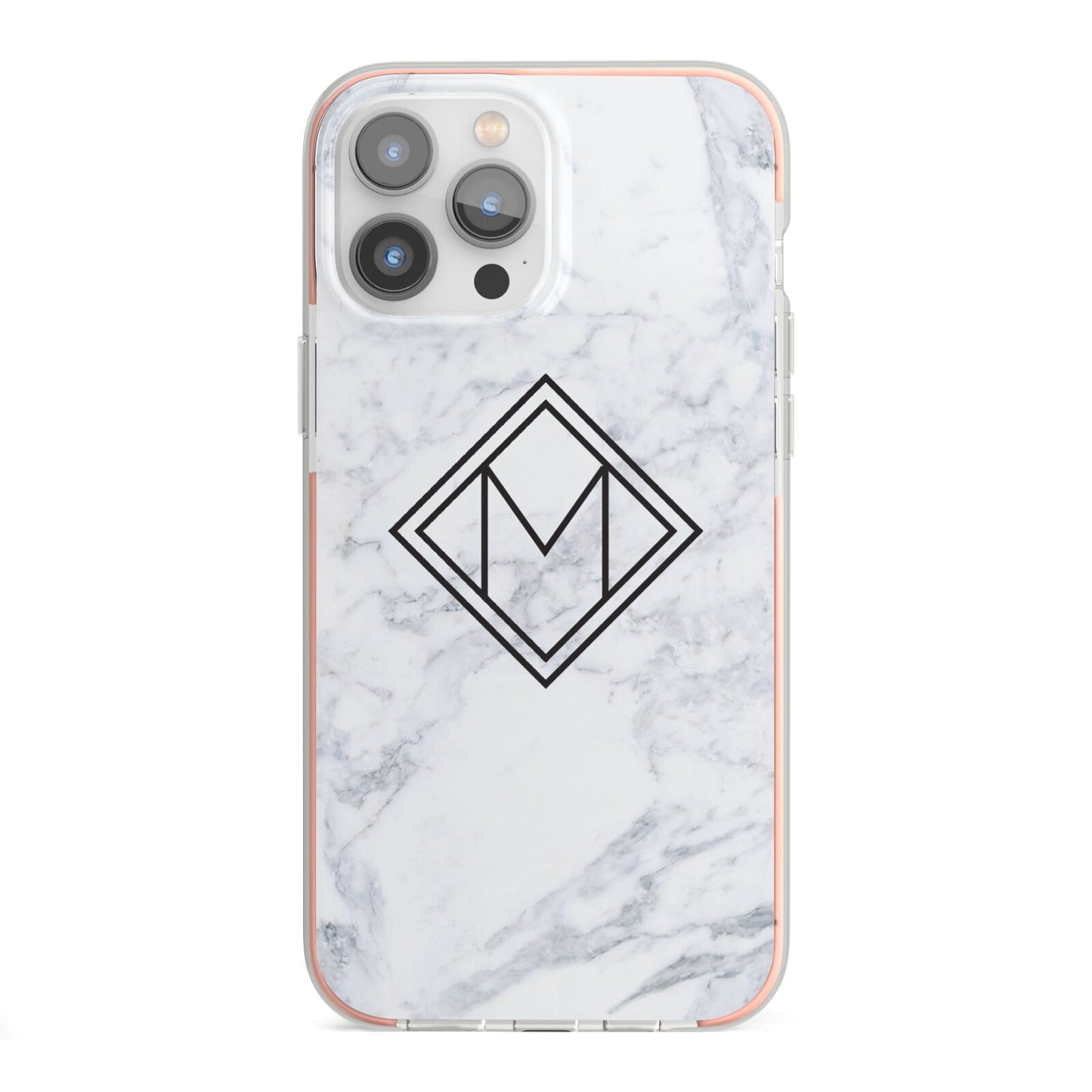 Personalised Marble Customised Initials iPhone 13 Pro Max TPU Impact Case with Pink Edges