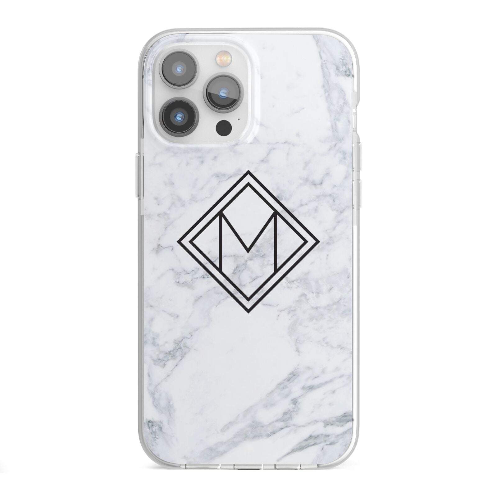 Personalised Marble Customised Initials iPhone 13 Pro Max TPU Impact Case with White Edges