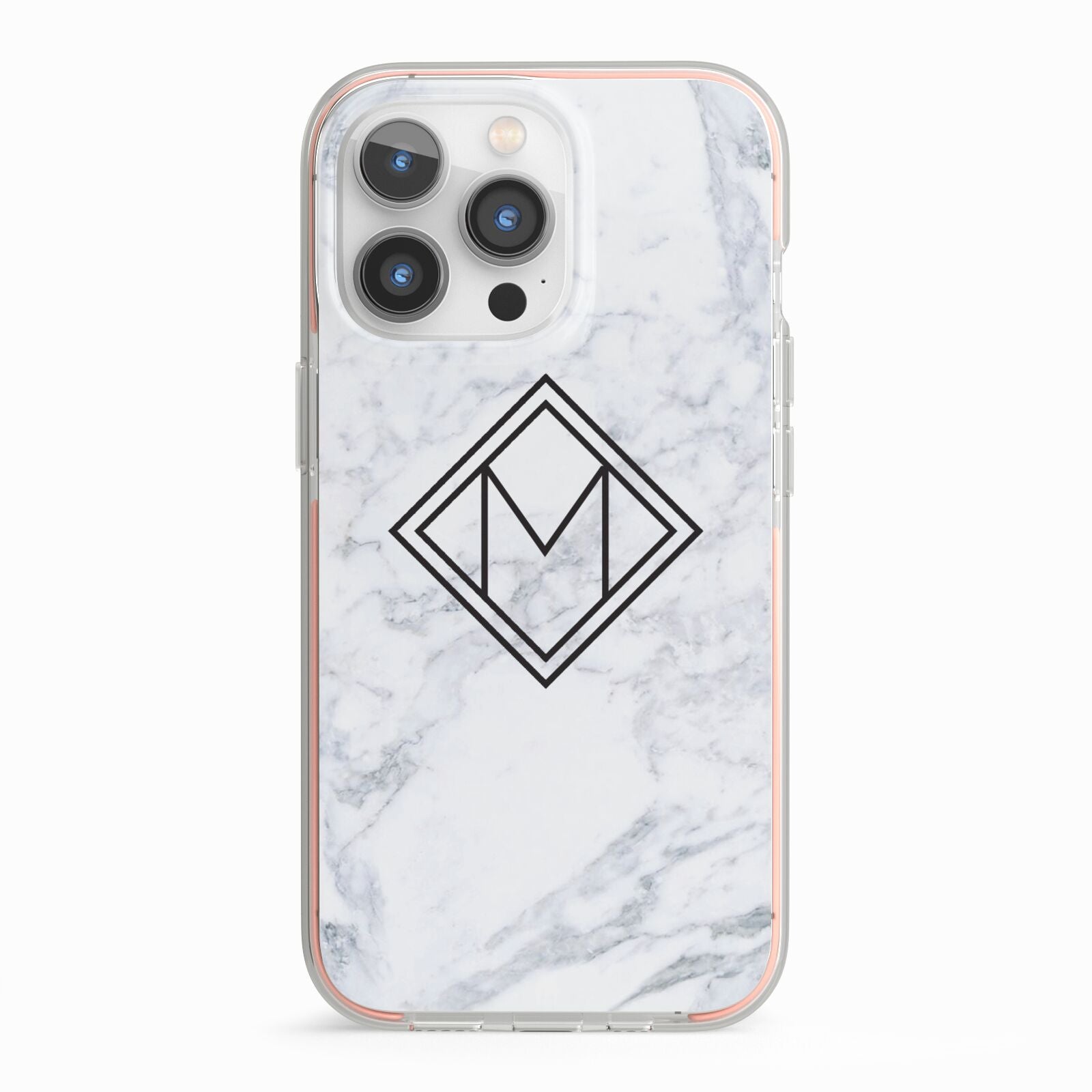 Personalised Marble Customised Initials iPhone 13 Pro TPU Impact Case with Pink Edges