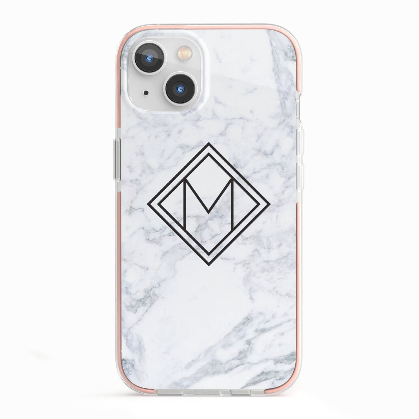 Personalised Marble Customised Initials iPhone 13 TPU Impact Case with Pink Edges