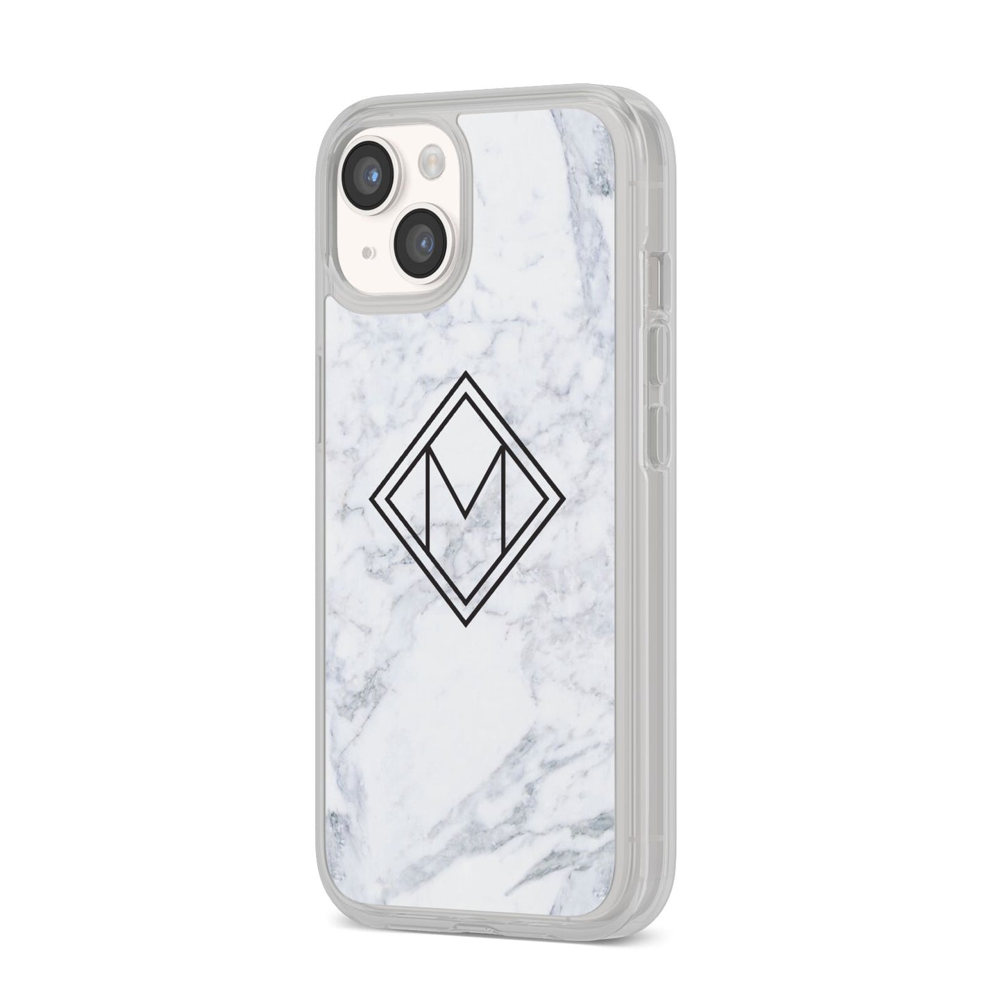 Personalised Marble Customised Initials iPhone 14 Clear Tough Case Starlight Angled Image