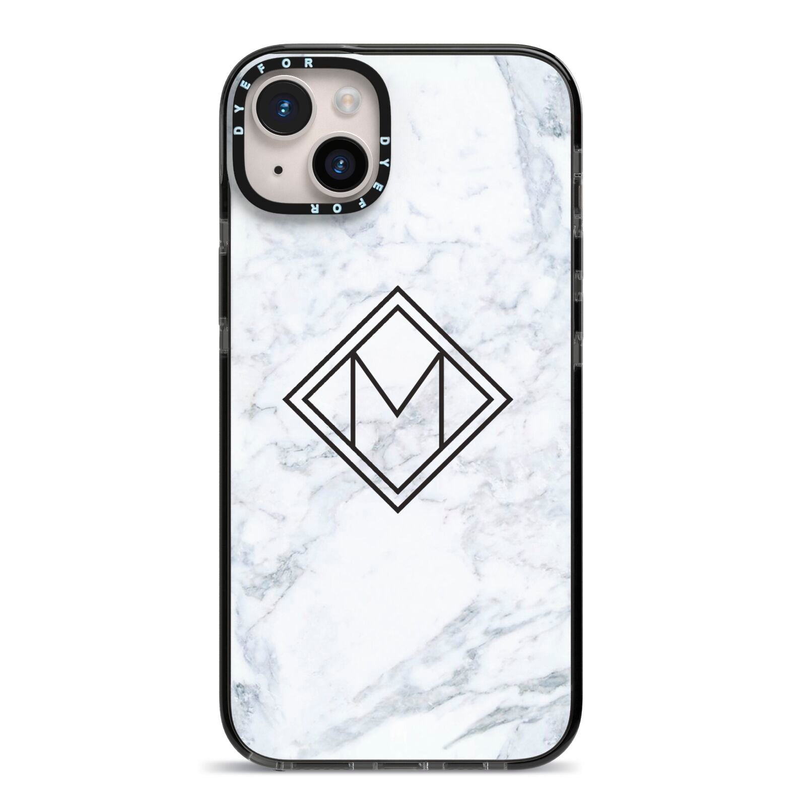 Personalised Marble Customised Initials iPhone 14 Plus Black Impact Case on Silver phone