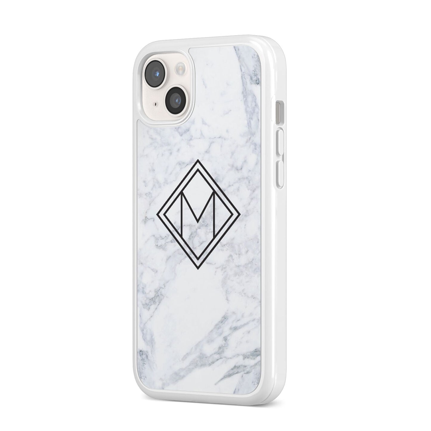 Personalised Marble Customised Initials iPhone 14 Plus Clear Tough Case Starlight Angled Image