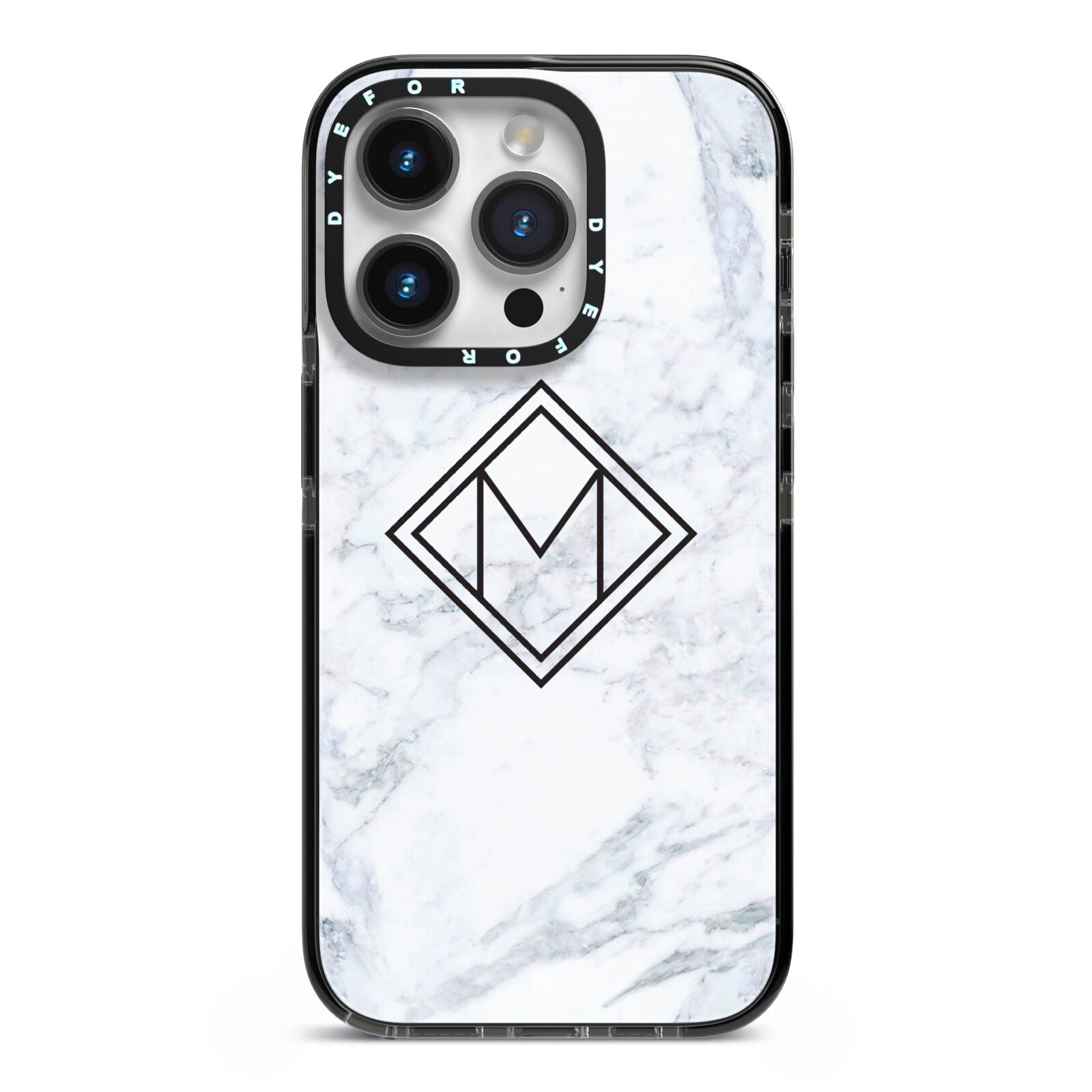 Personalised Marble Customised Initials iPhone 14 Pro Black Impact Case on Silver phone