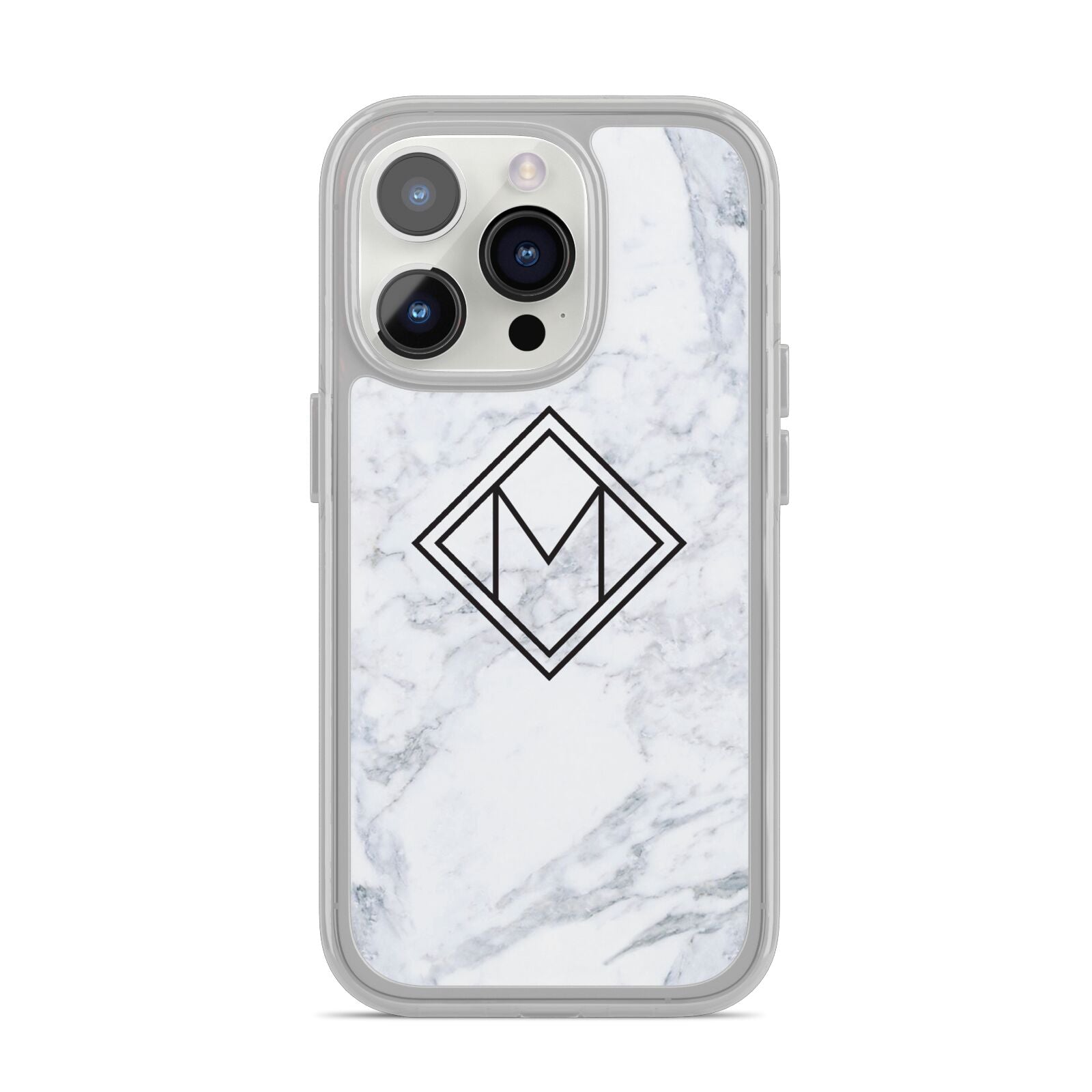 Personalised Marble Customised Initials iPhone 14 Pro Clear Tough Case Silver