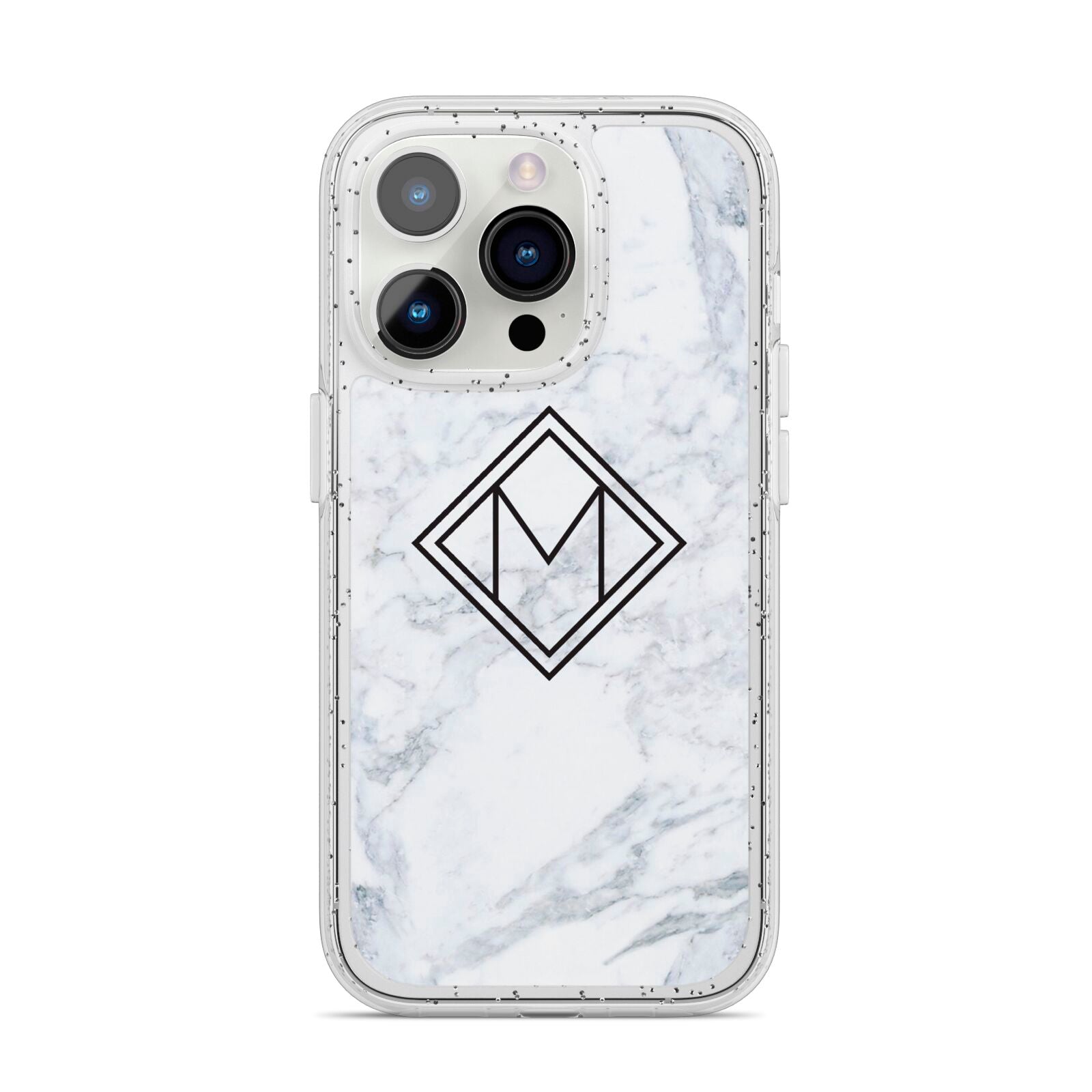 Personalised Marble Customised Initials iPhone 14 Pro Glitter Tough Case Silver