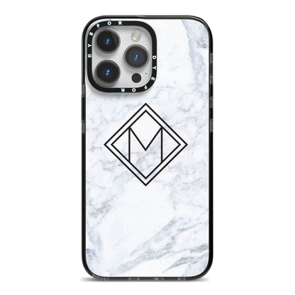 Personalised Marble Customised Initials iPhone 14 Pro Max Black Impact Case on Silver phone