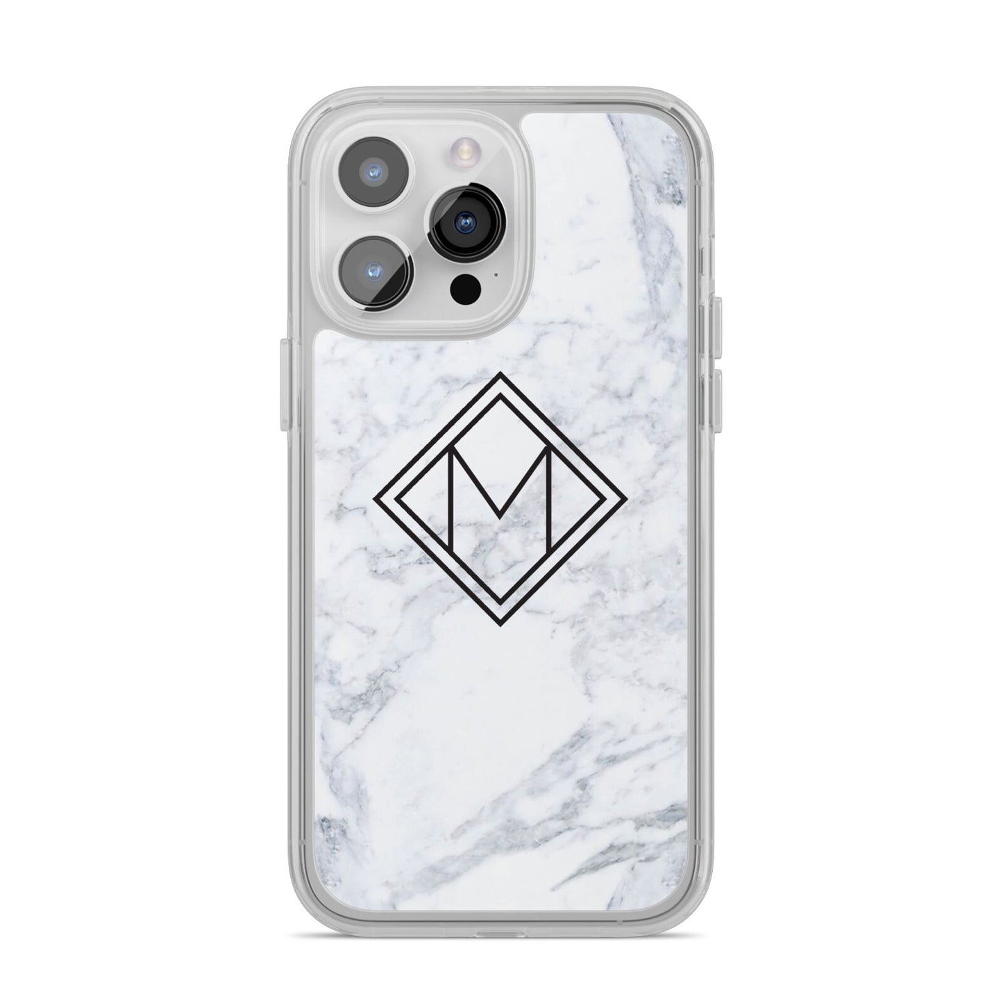 Personalised Marble Customised Initials iPhone 14 Pro Max Clear Tough Case Silver