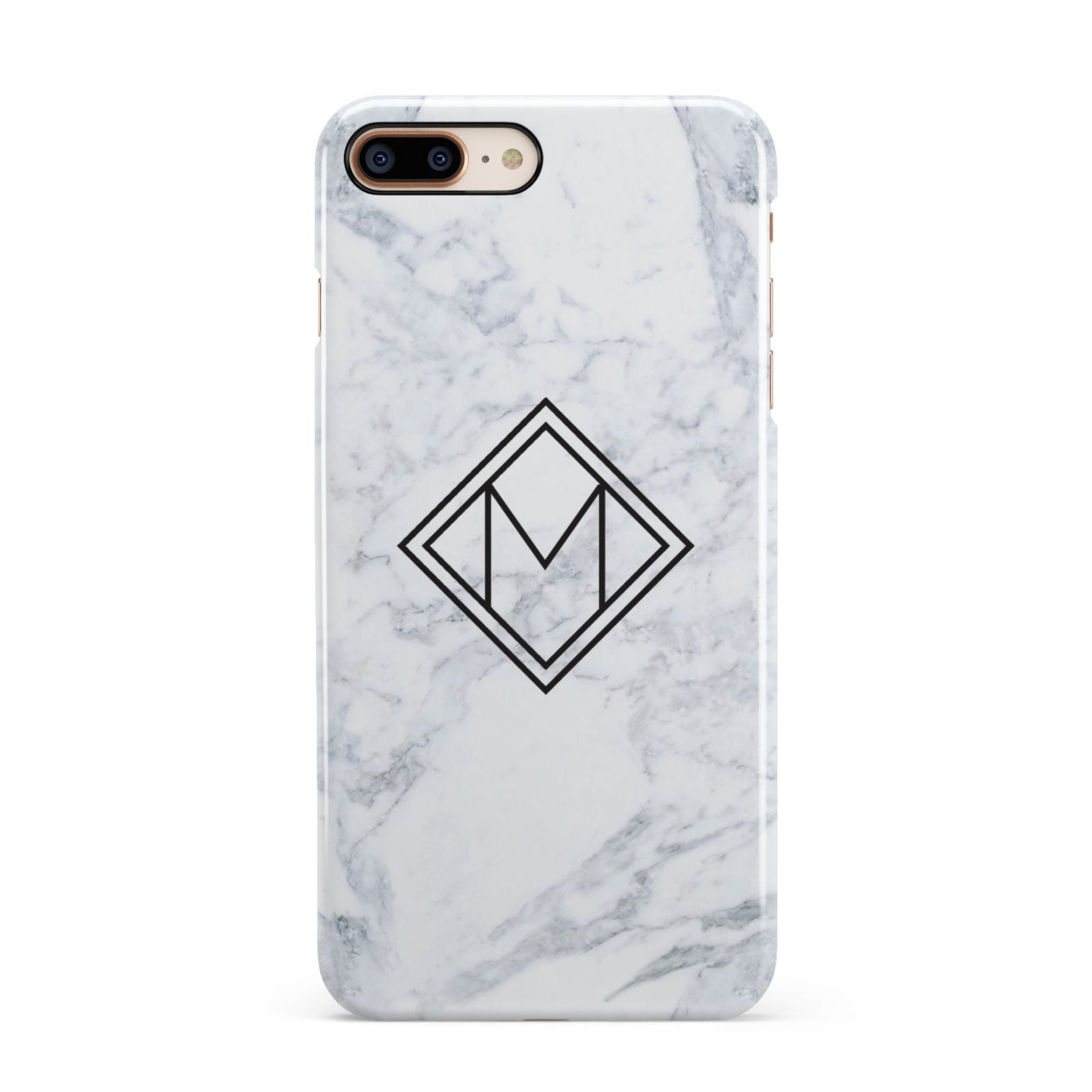 Personalised Marble Customised Initials iPhone 8 Plus 3D Snap Case on Gold Phone