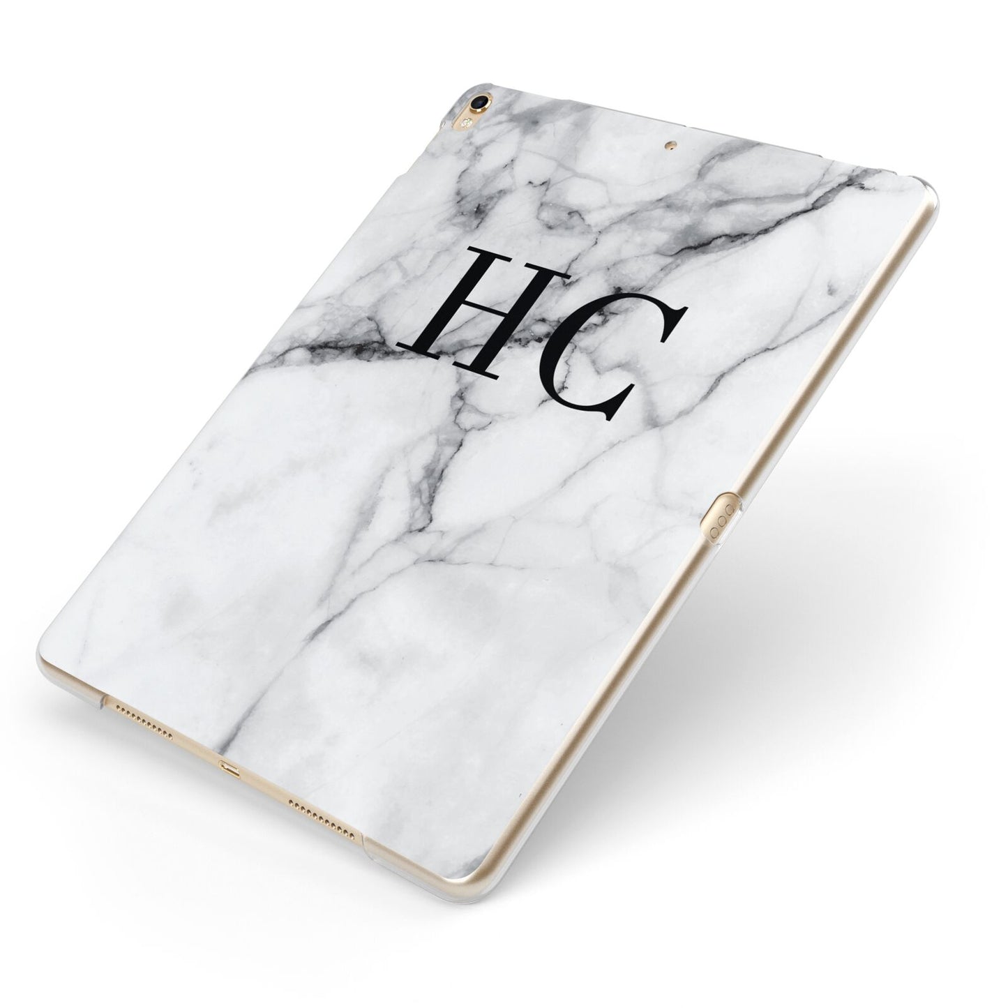 Personalised Marble Effect Initials Monogram Apple iPad Case on Gold iPad Side View