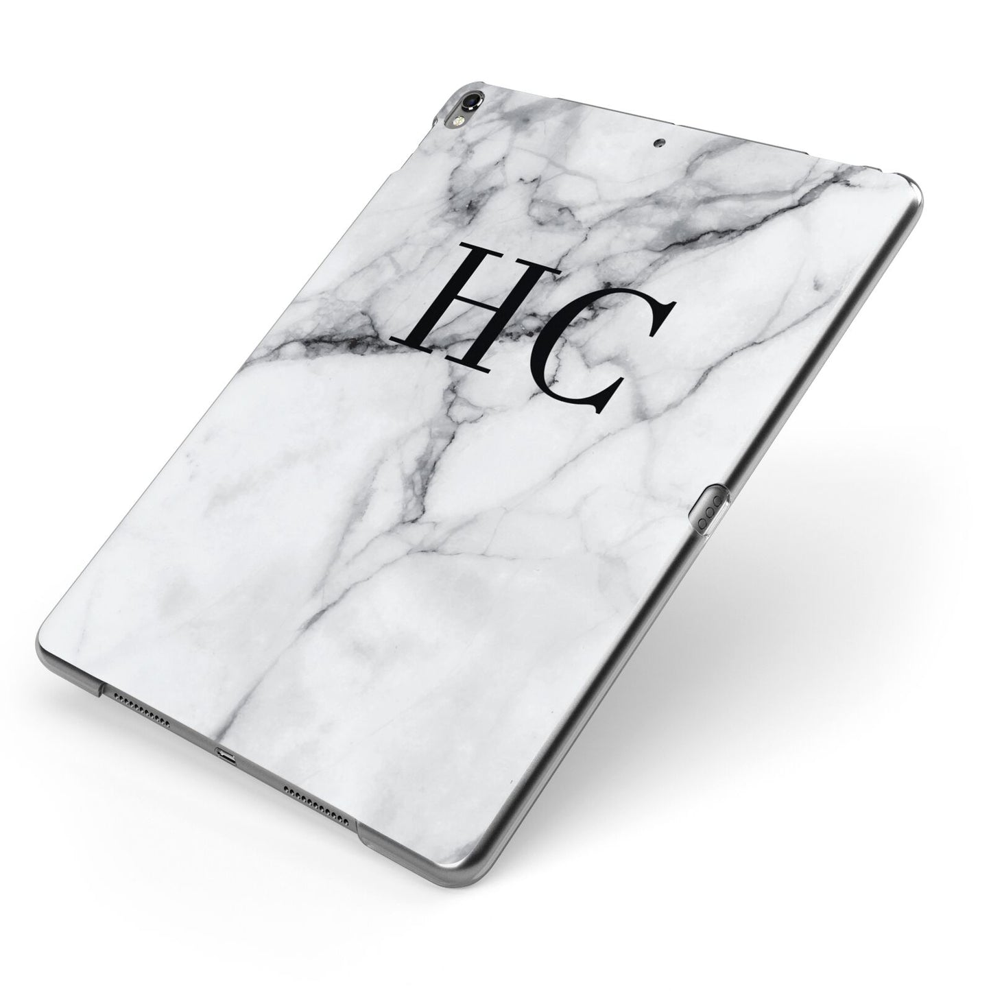 Personalised Marble Effect Initials Monogram Apple iPad Case on Grey iPad Side View