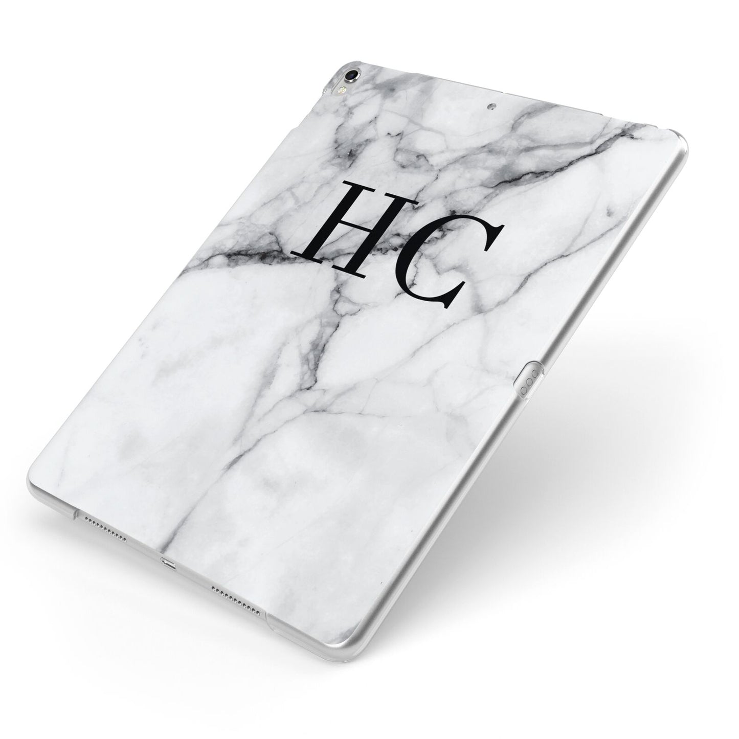 Personalised Marble Effect Initials Monogram Apple iPad Case on Silver iPad Side View