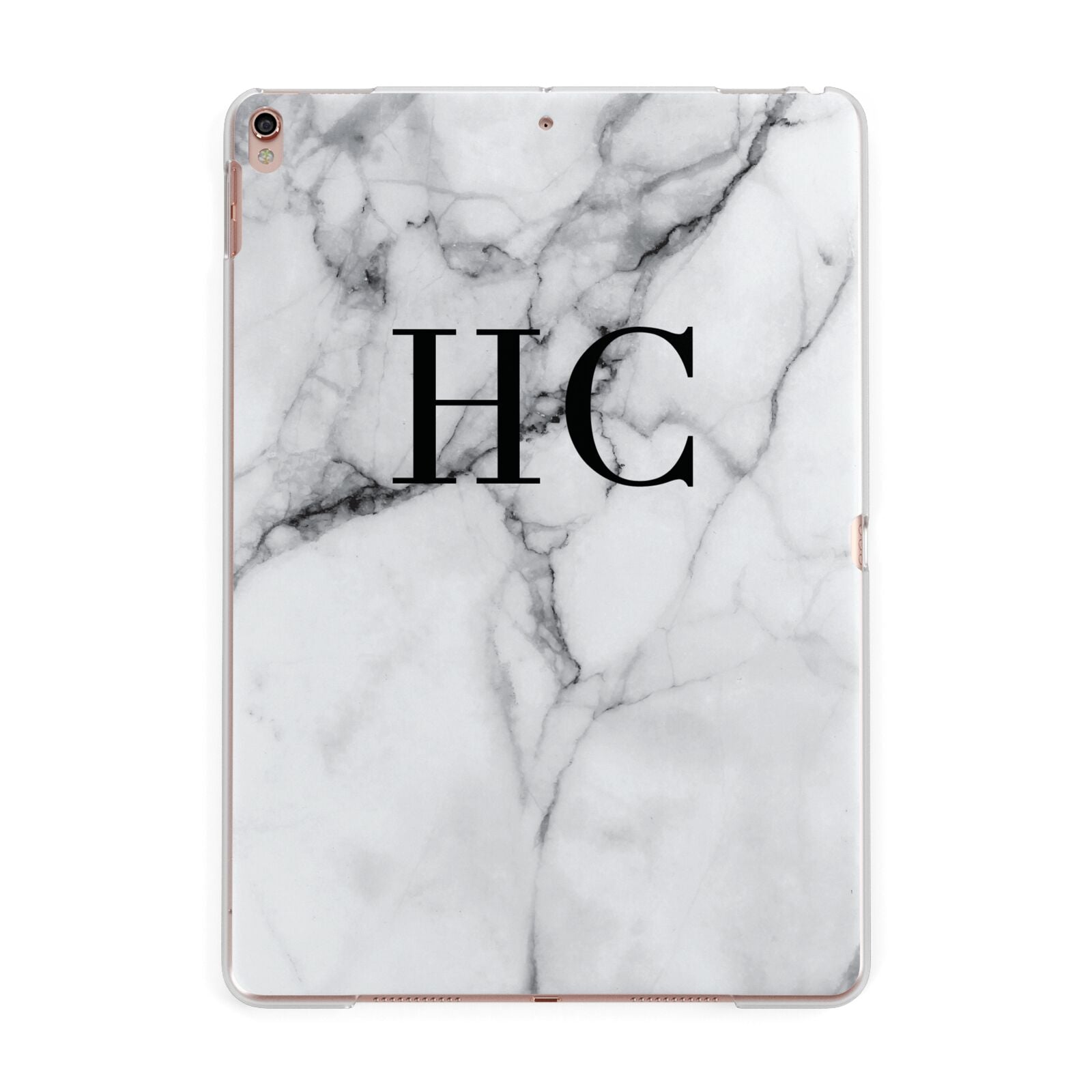 Personalised Marble Effect Initials Monogram Apple iPad Rose Gold Case