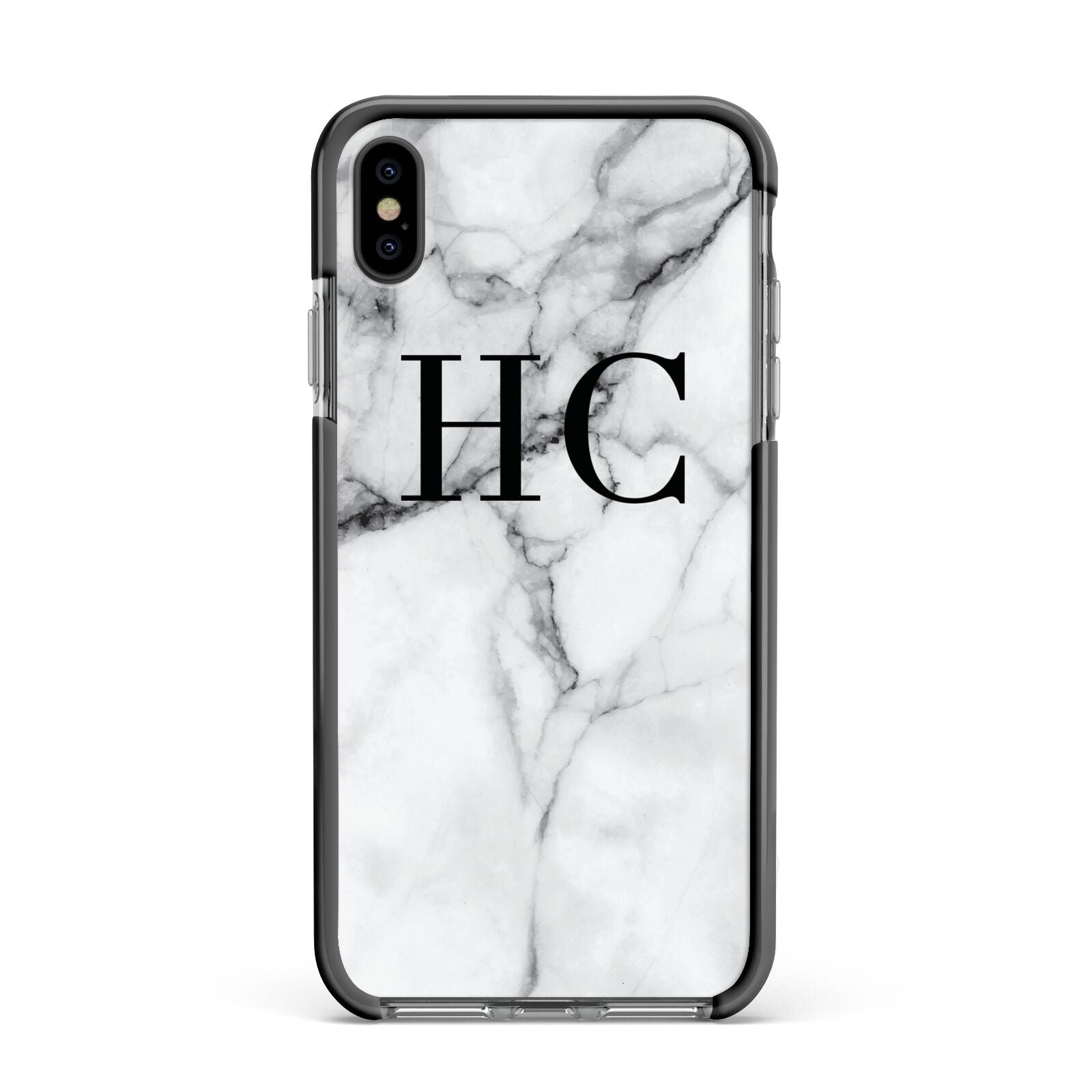 Personalised Marble Effect Initials Monogram Apple iPhone Xs Max Impact Case Black Edge on Black Phone