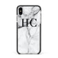 Personalised Marble Effect Initials Monogram Apple iPhone Xs Max Impact Case Black Edge on Silver Phone