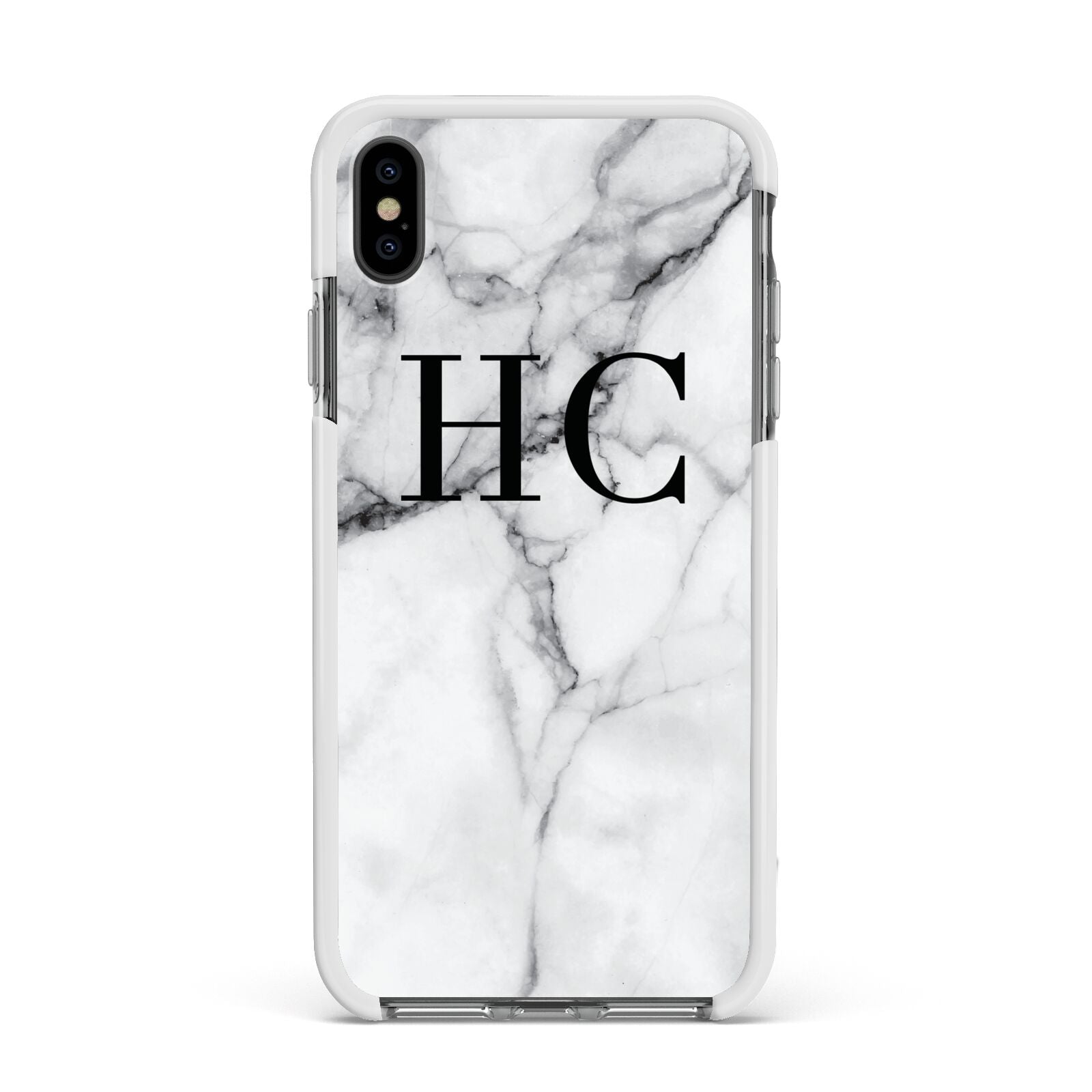 Personalised Marble Effect Initials Monogram Apple iPhone Xs Max Impact Case White Edge on Black Phone