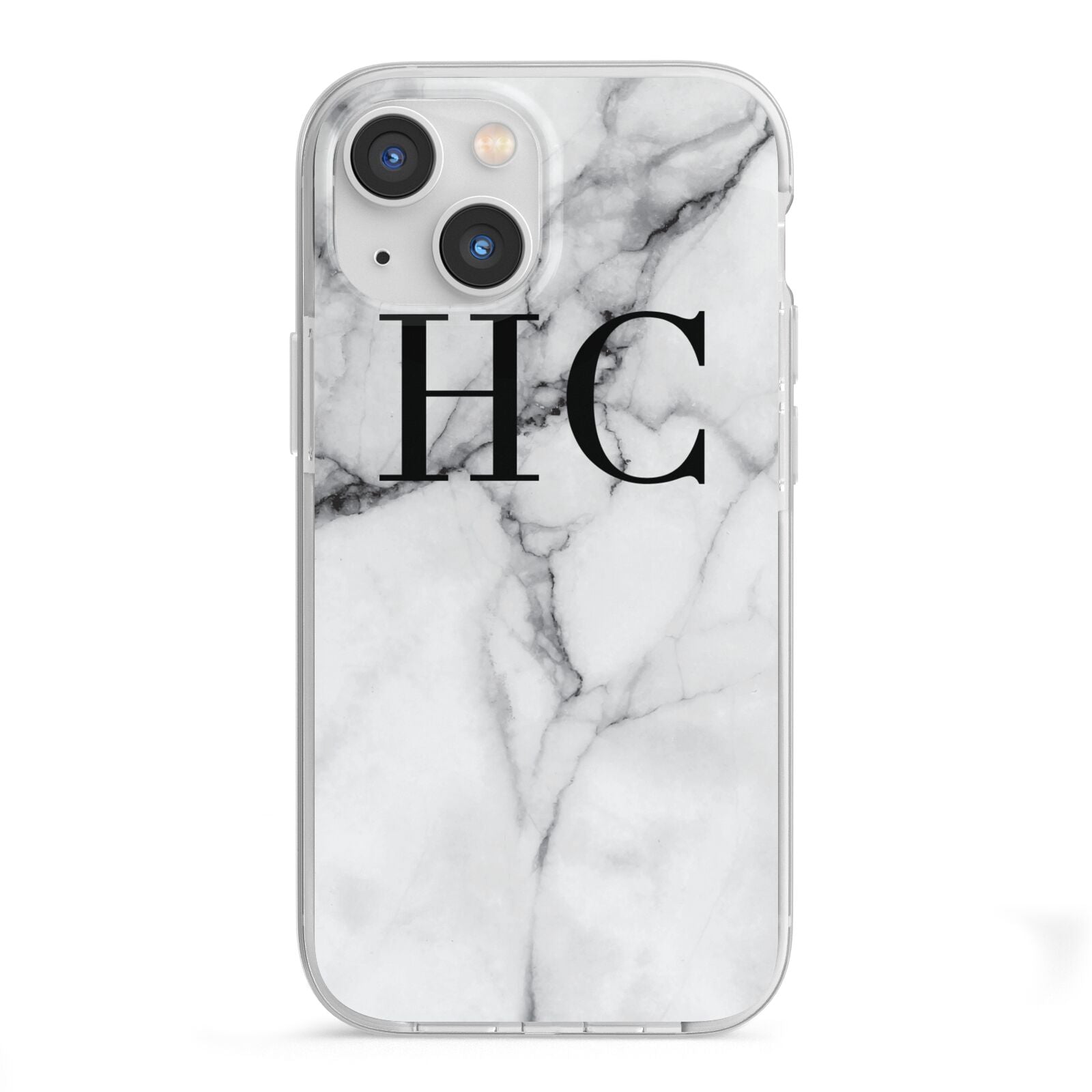 Personalised Marble Effect Initials Monogram iPhone 13 Mini TPU Impact Case with White Edges