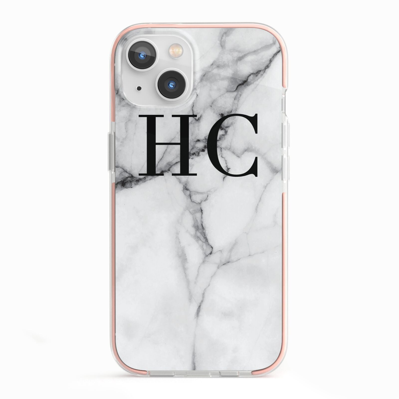 Personalised Marble Effect Initials Monogram iPhone 13 TPU Impact Case with Pink Edges