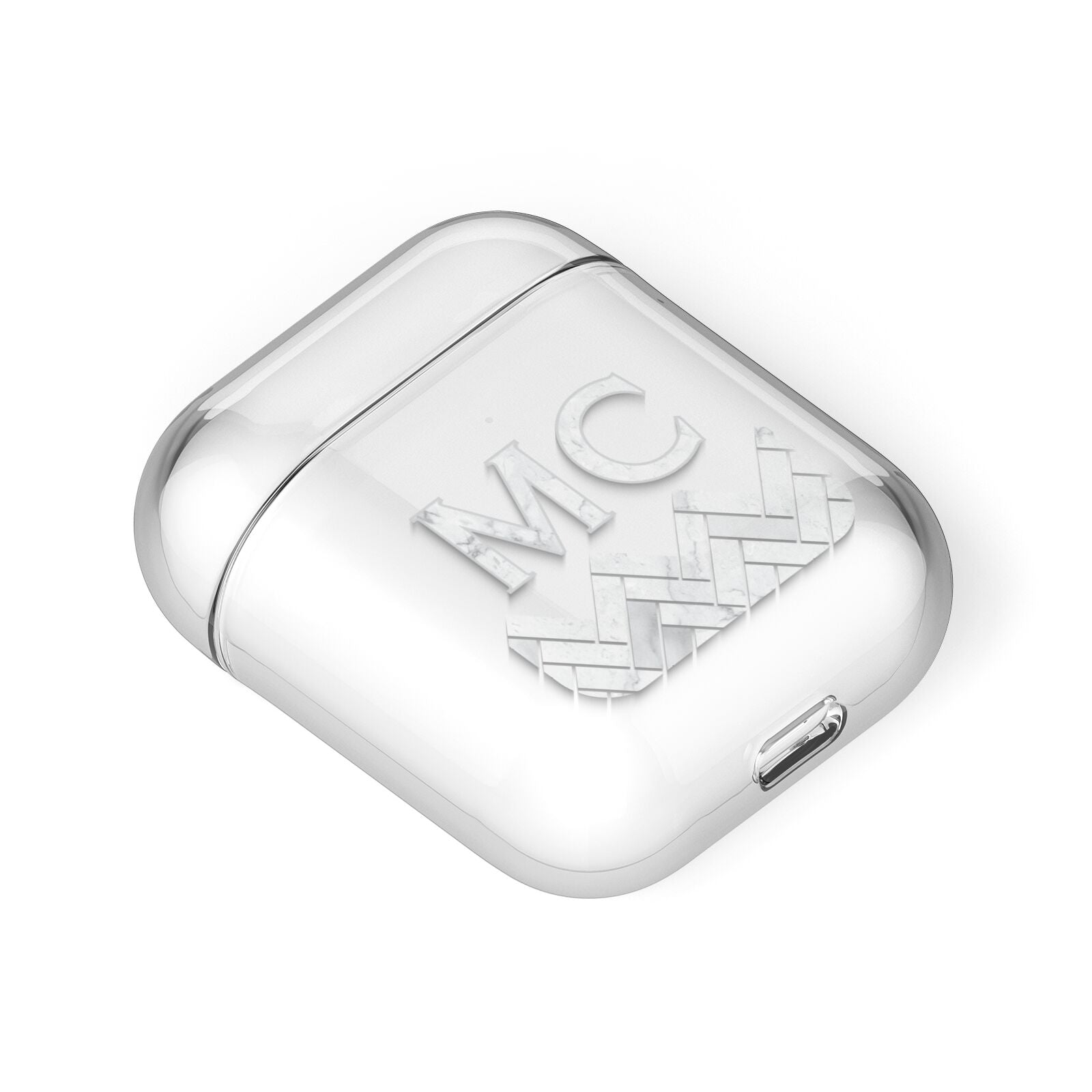 Personalised Marble Herringbone Clear AirPods Case Laid Flat