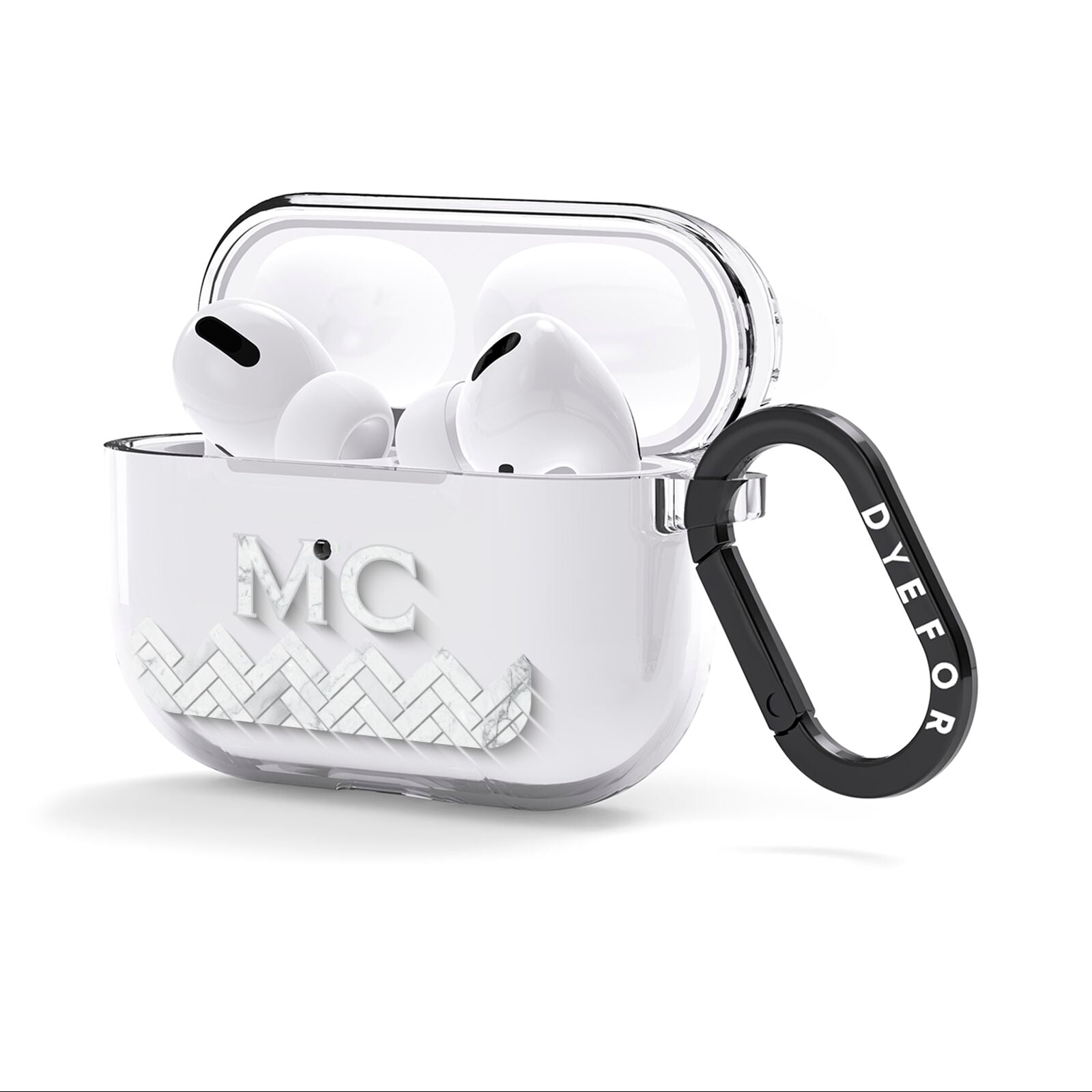 Personalised Marble Herringbone Clear AirPods Clear Case 3rd Gen Side Image